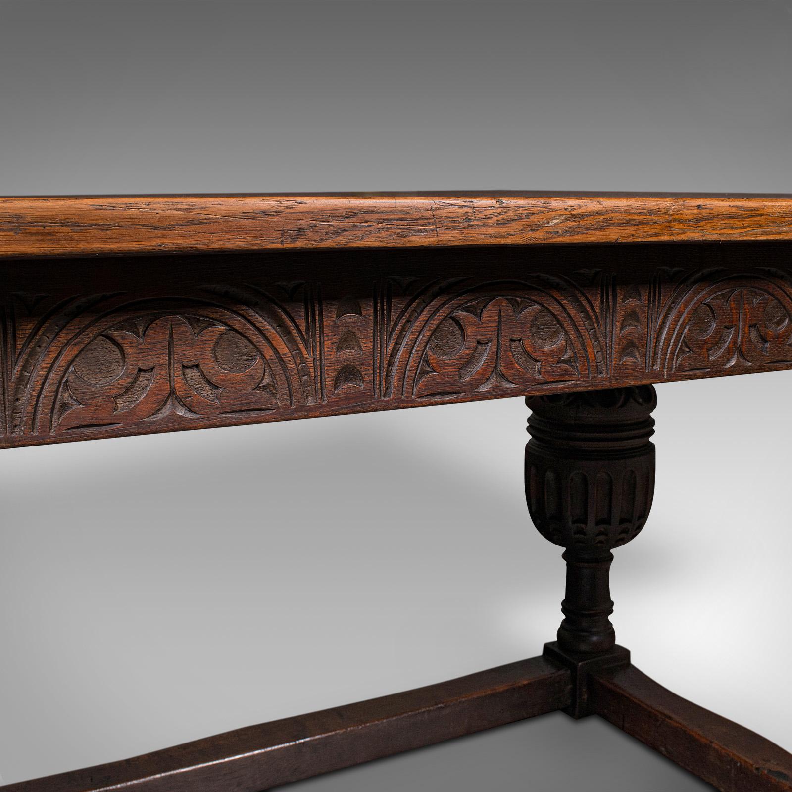 Grande table de réfectoire ancienne, écossaise, chêne, 6 à 8 places, goût gothique, victorien 2