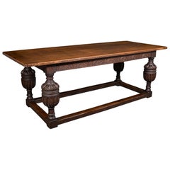 Grande tavolo antico da refettorio, scozzese, Oak, 6-8 posti a sedere, gusto gotico, vittoriano