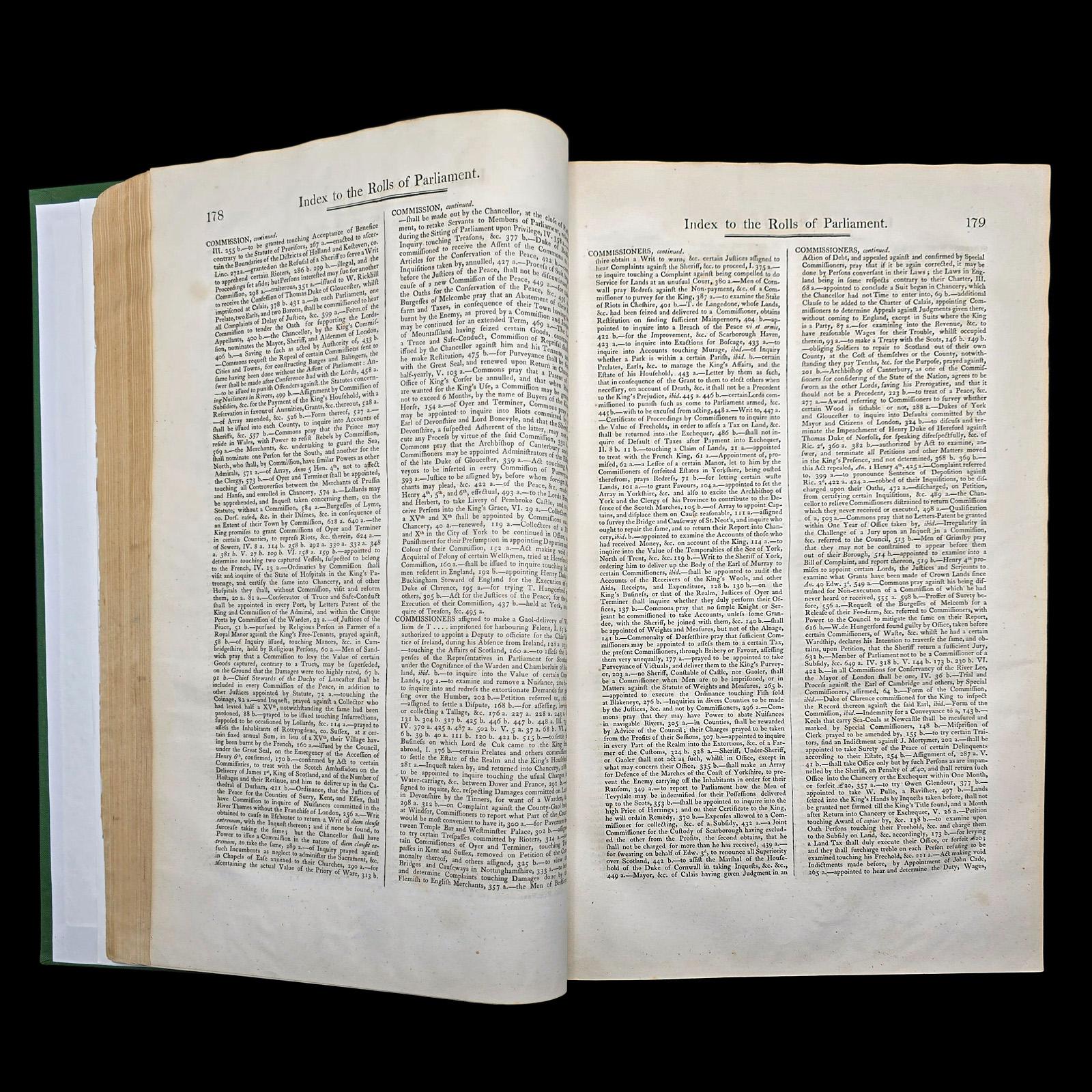 Papier Grand livre de référence ancien, index, rouleaux du Parlement, anglais, William IV en vente