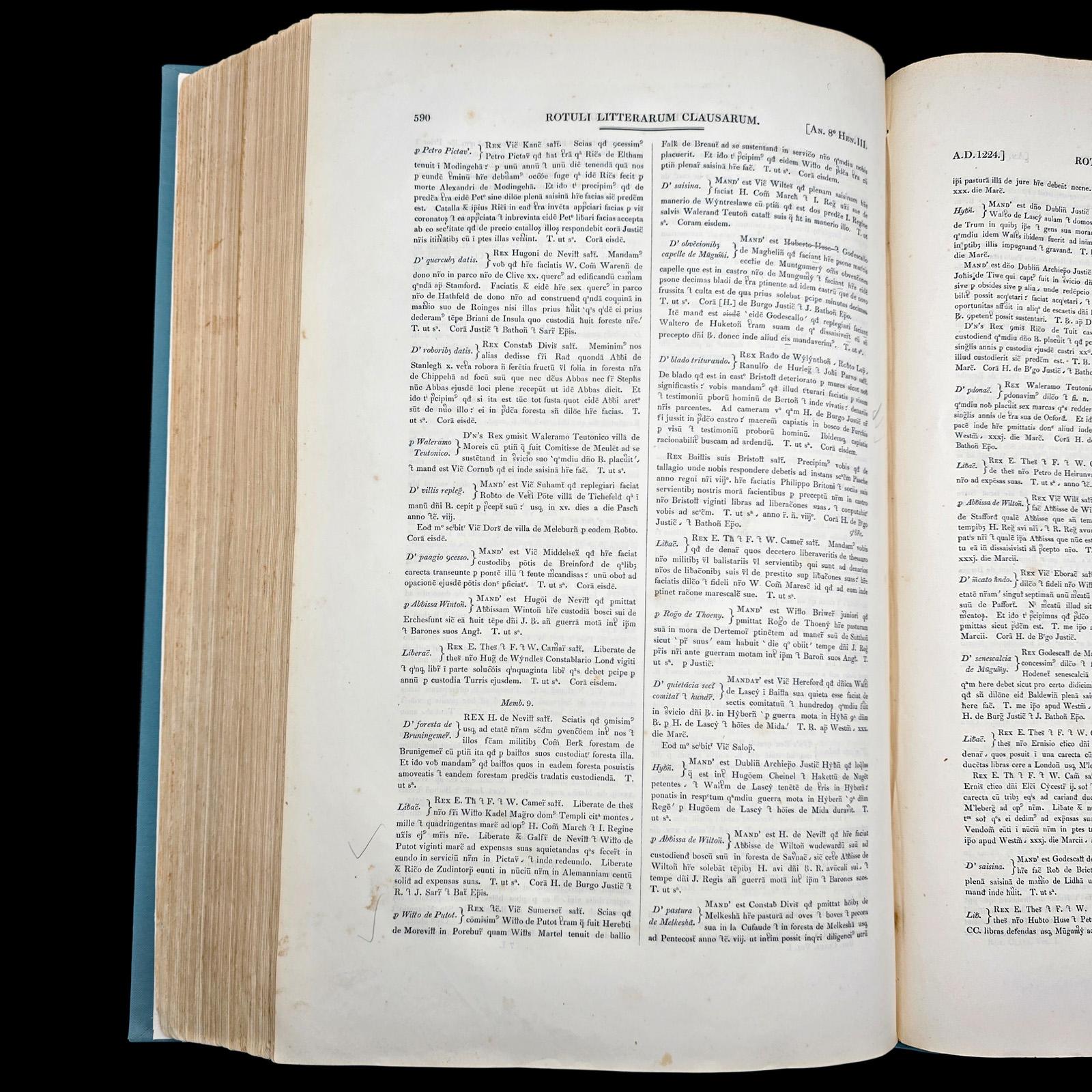 Large Antique Reference Book, The Close Rolls, Latin, Public Record, William IV For Sale 4