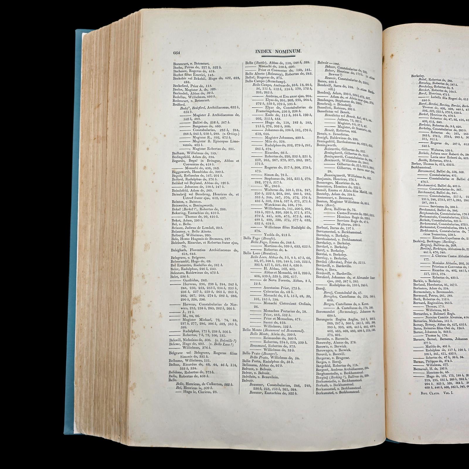 Large Antique Reference Book, The Close Rolls, Latin, Public Record, William IV For Sale 5