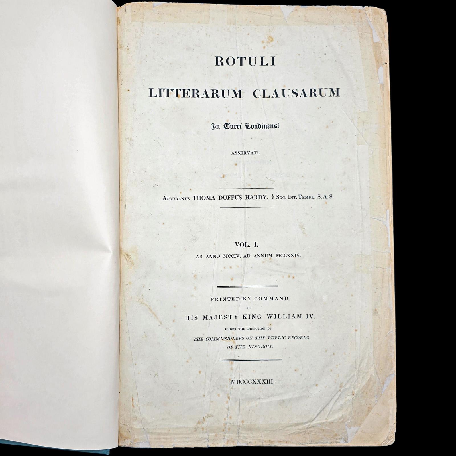 Large Antique Reference Book, The Close Rolls, Latin, Public Record, William IV In Good Condition For Sale In Hele, Devon, GB