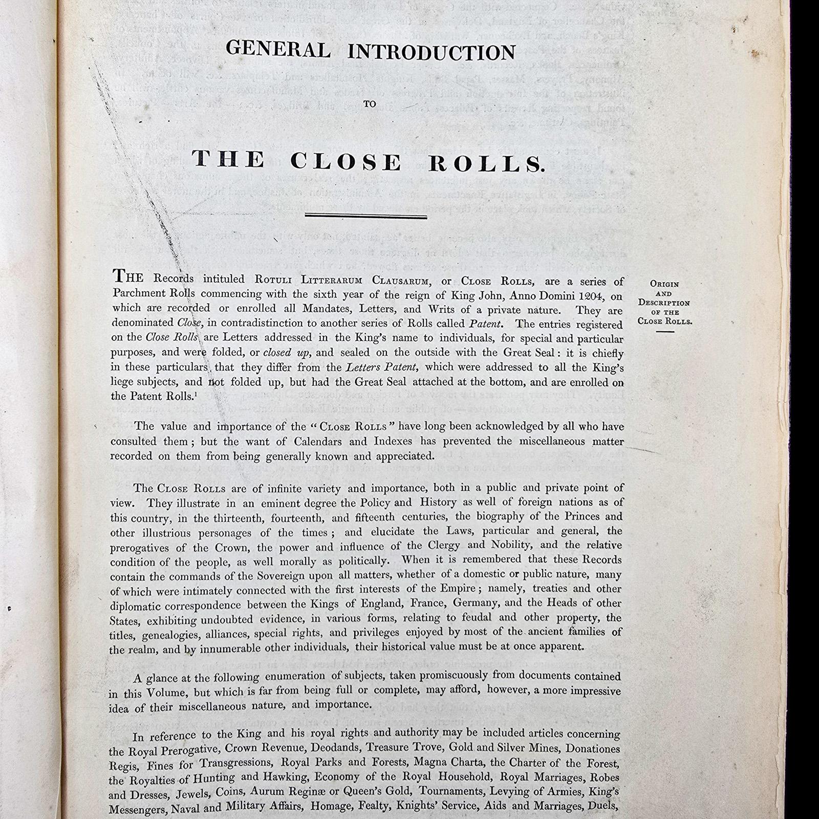 19th Century Large Antique Reference Book, The Close Rolls, Latin, Public Record, William IV For Sale