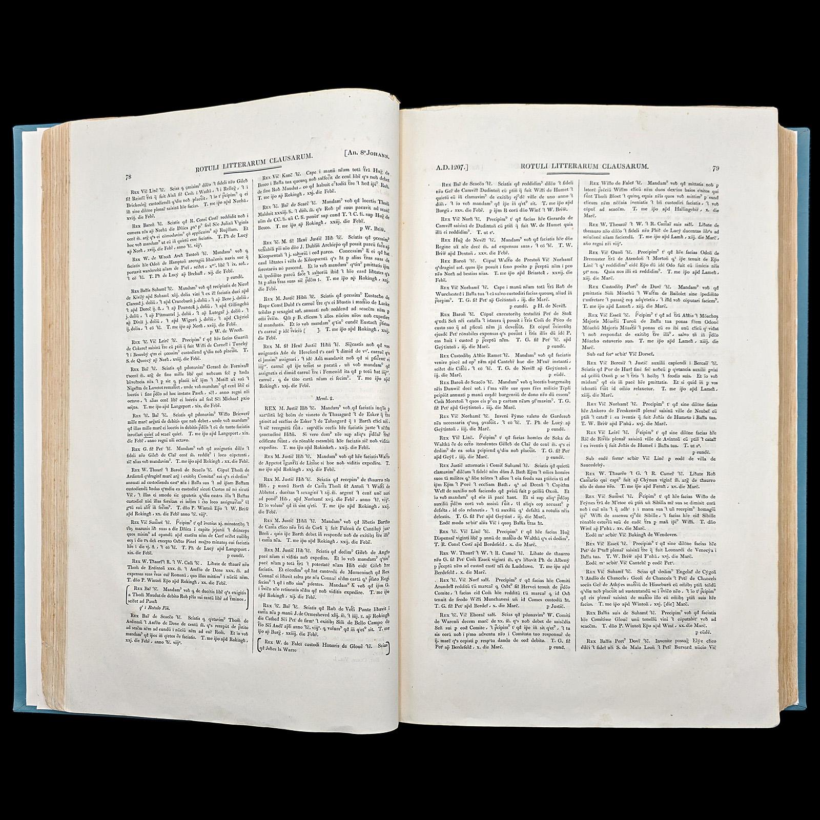 Large Antique Reference Book, The Close Rolls, Latin, Public Record, William IV For Sale 1