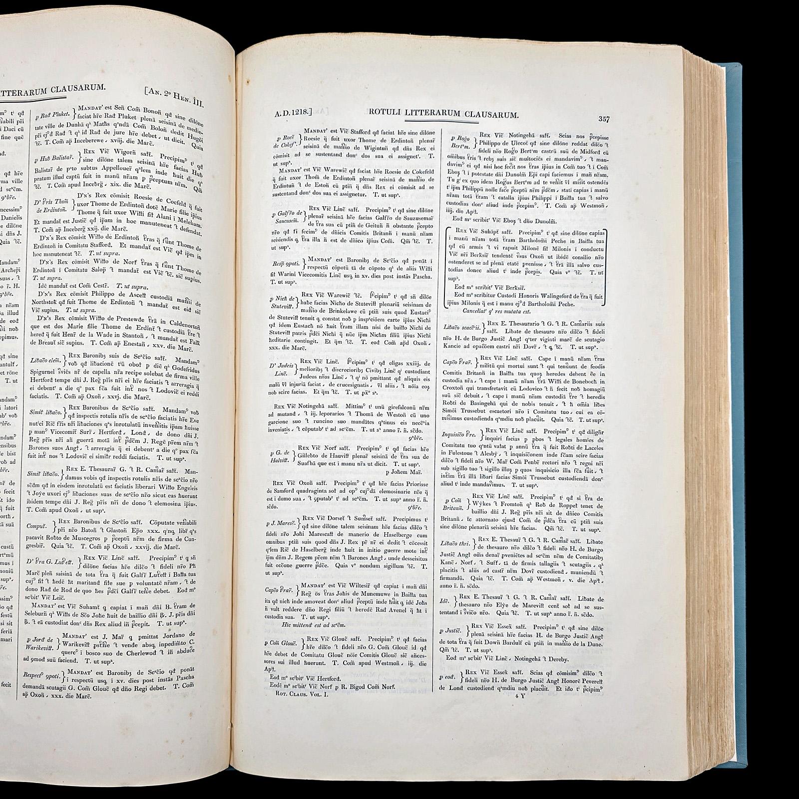 Large Antique Reference Book, The Close Rolls, Latin, Public Record, William IV For Sale 3