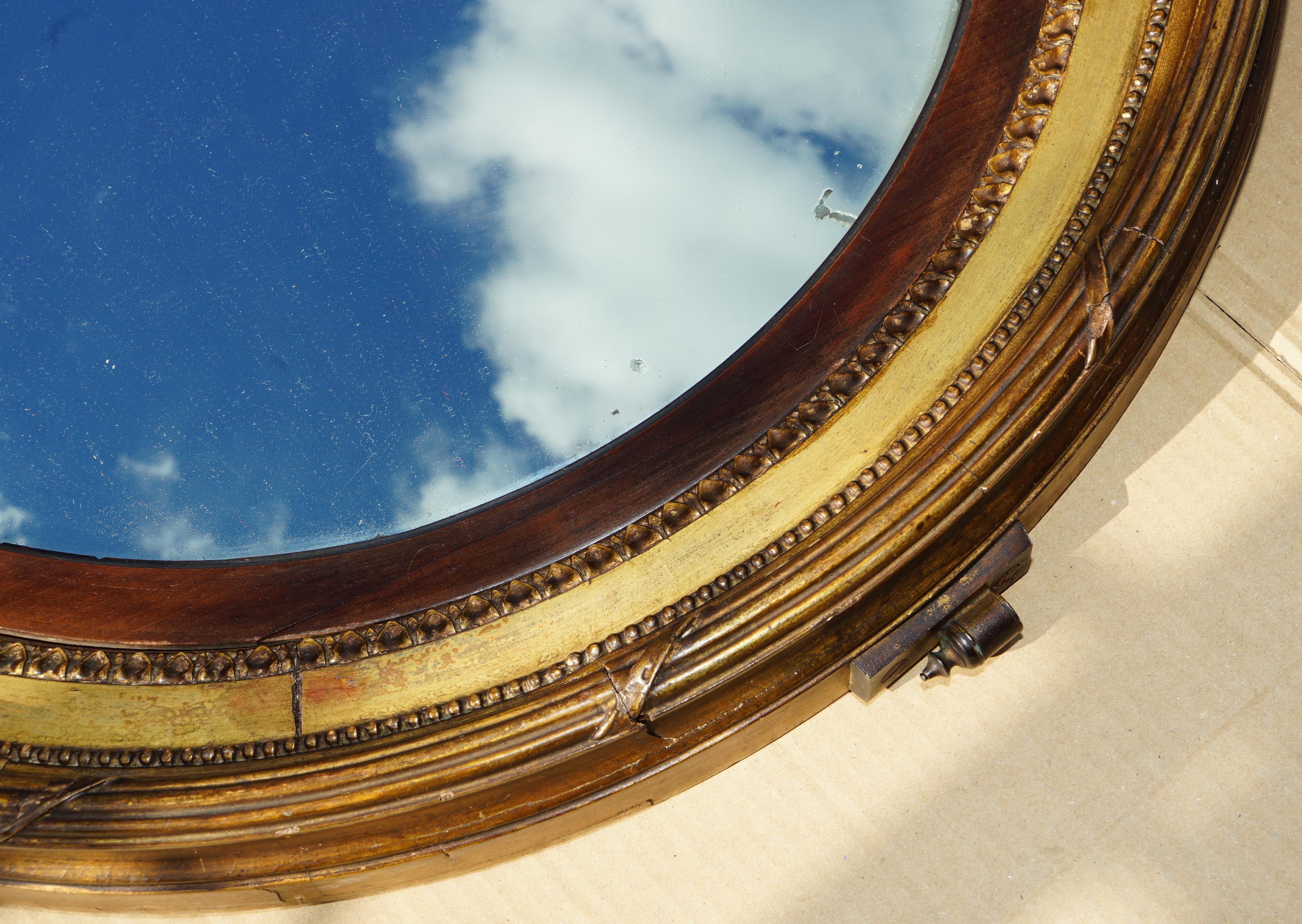 Hand-Crafted LARGE ANTIQUE REGENCY CIRCA 1815 GiLTWOOD FRAMED CONVEX BUTLERS WALL MIRROR