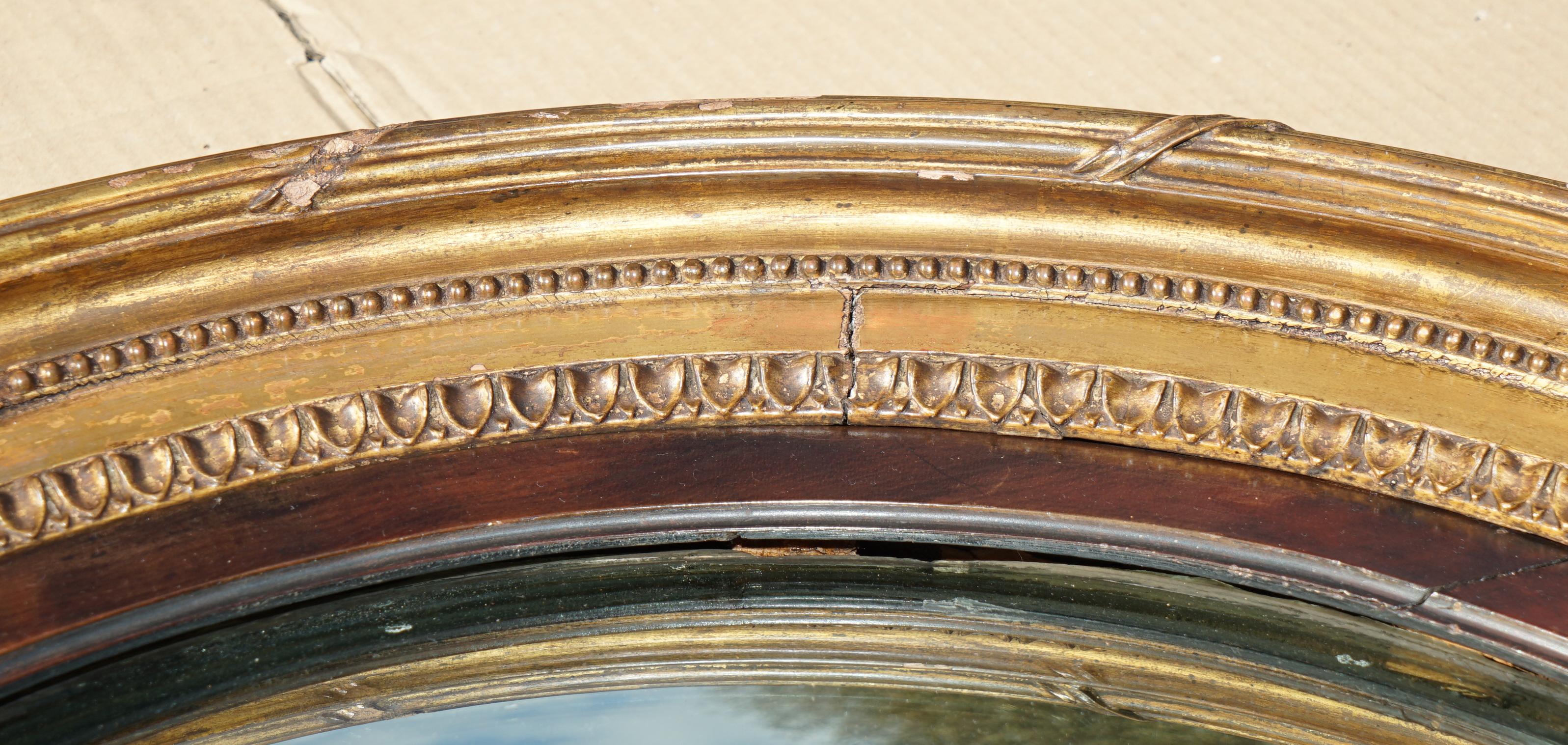 Early 19th Century LARGE ANTIQUE REGENCY CIRCA 1815 GiLTWOOD FRAMED CONVEX BUTLERS WALL MIRROR