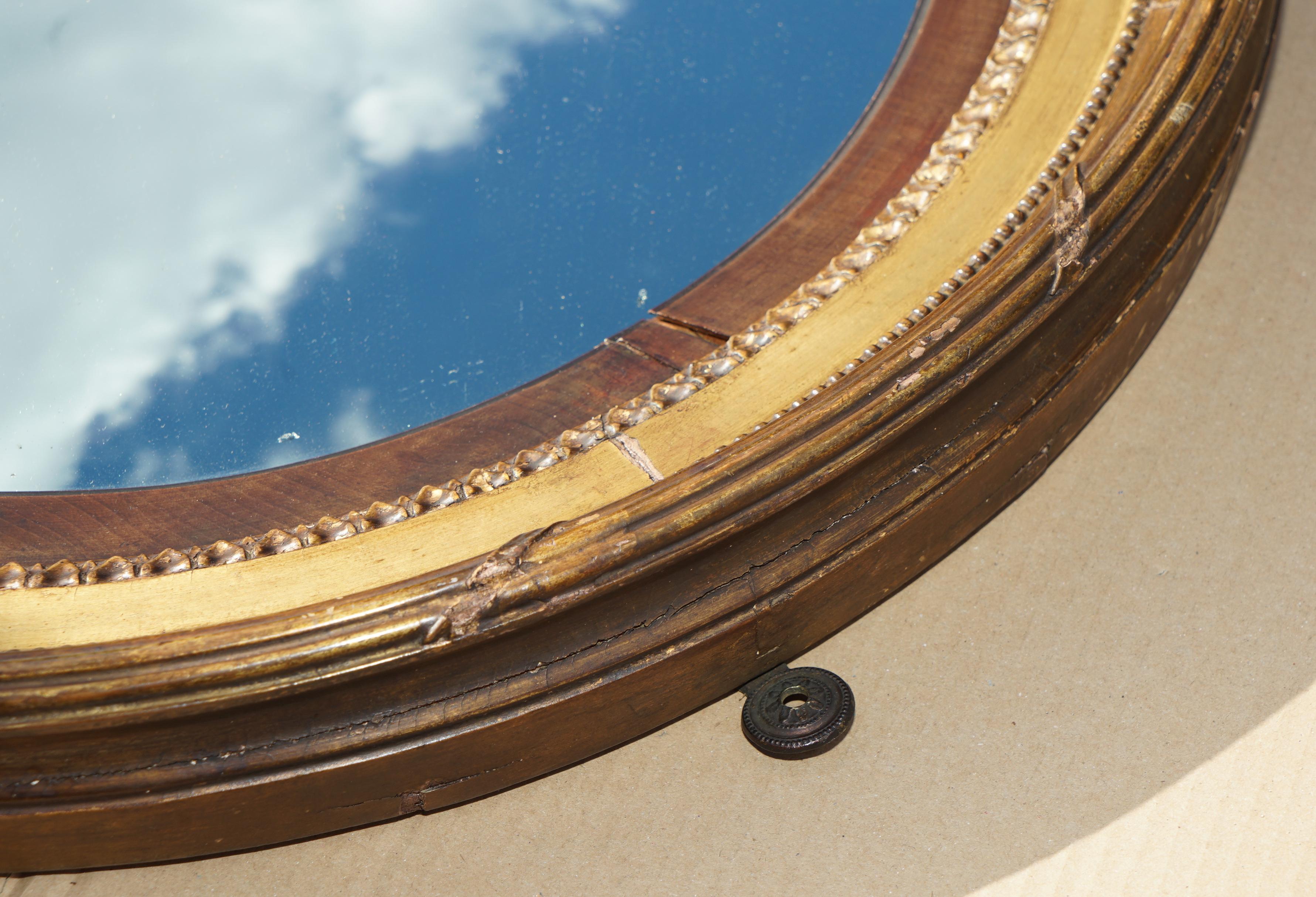 Mirror LARGE ANTIQUE REGENCY CIRCA 1815 GiLTWOOD FRAMED CONVEX BUTLERS WALL MIRROR
