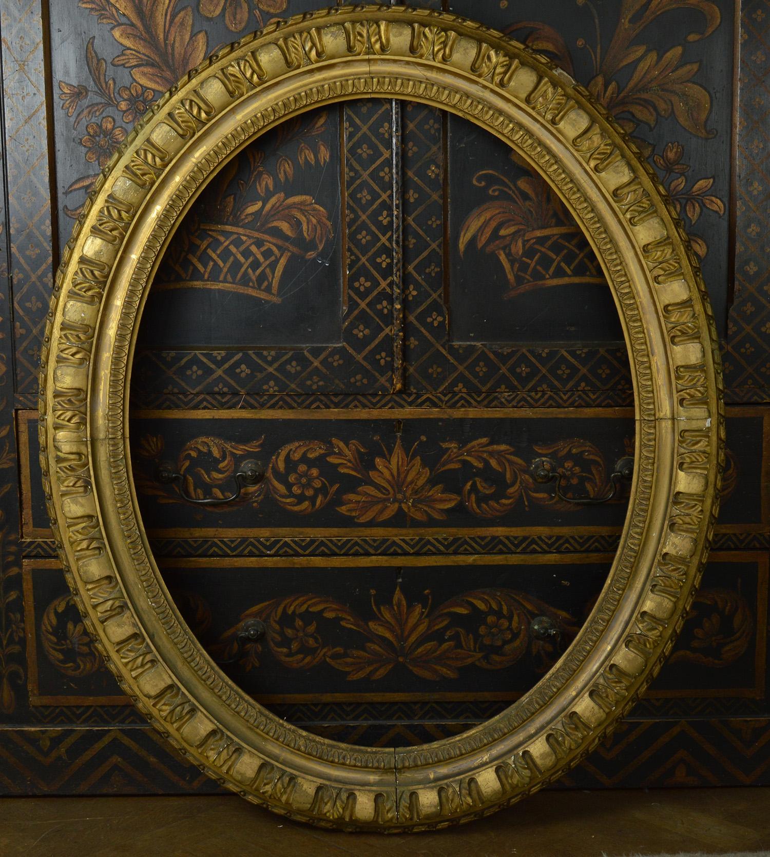 Fabulous gilt gesso frame

 Understated neoclassical carving.

Wonderful color of gilt crucially in unrestored condition.

Minimal damage to the gesso.