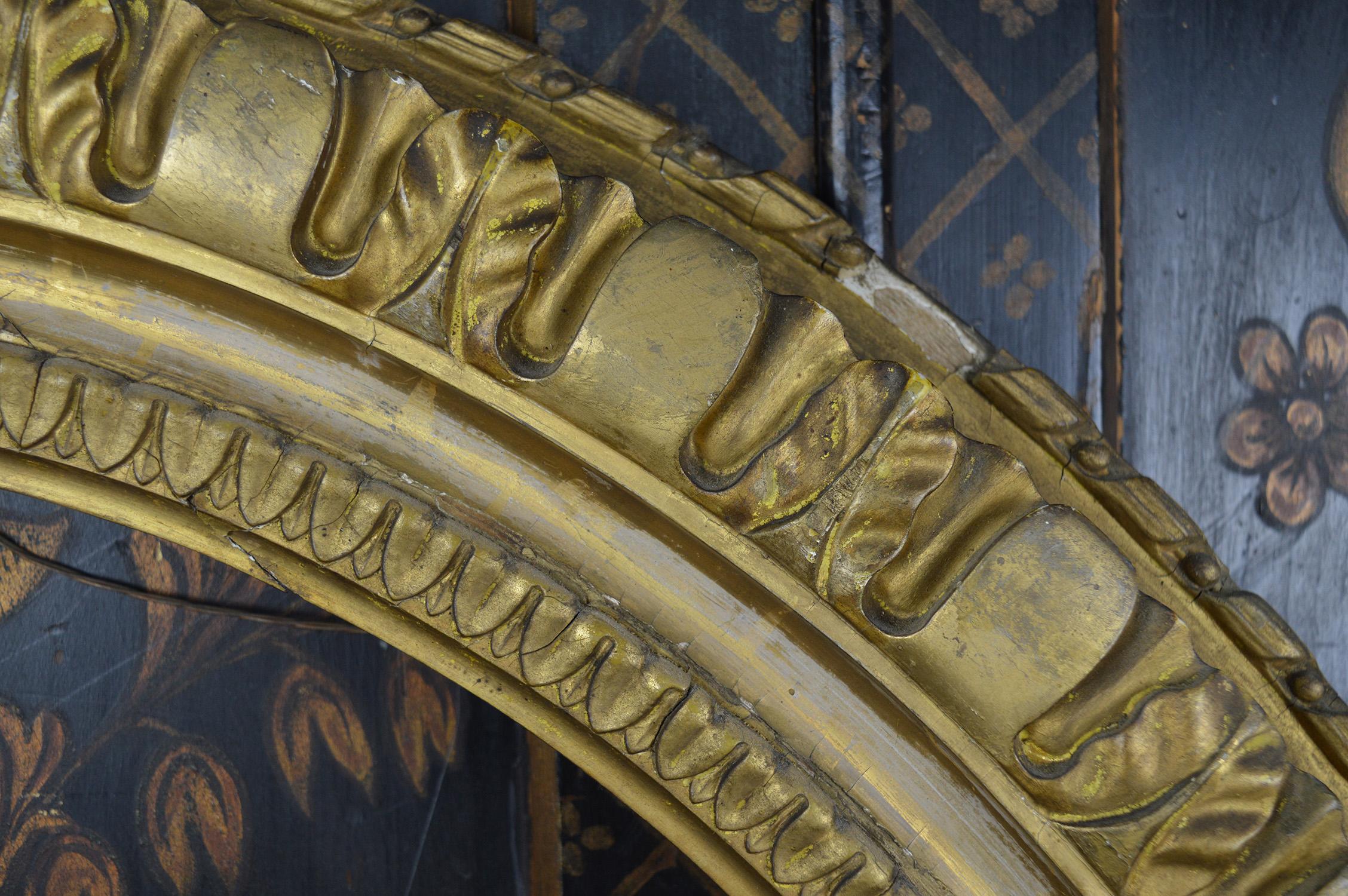 Carved Large Antique Regency Gilt Oval Looking Glass Frame