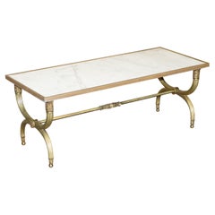 Large Antique Regency Phosphor Bronze Italian Carrara Marble Coffee Table