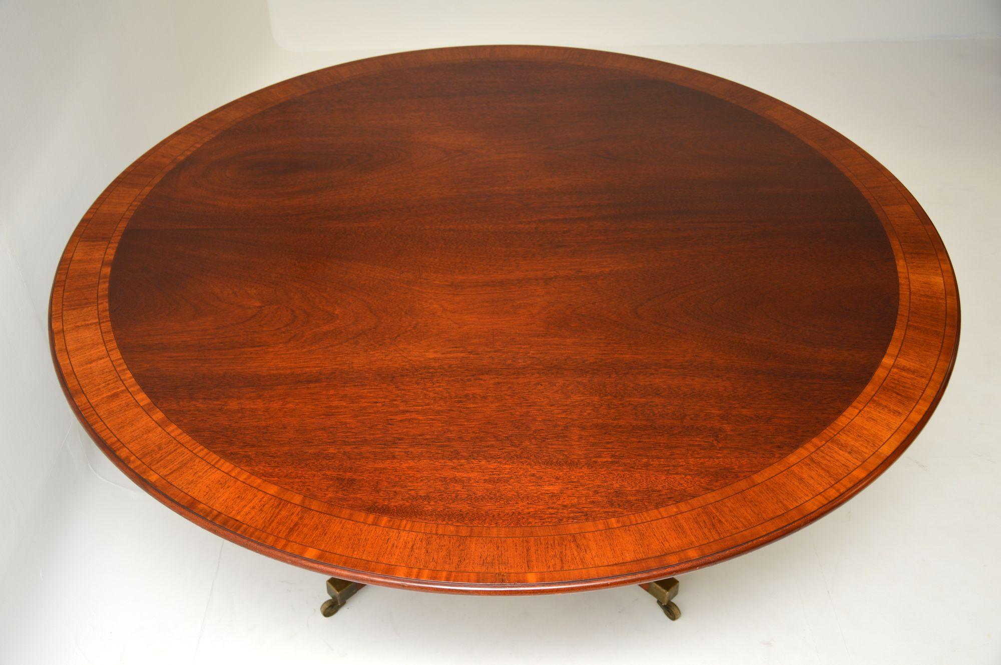 English Large Antique Regency Style Inlaid Mahogany Tillman Dining Table