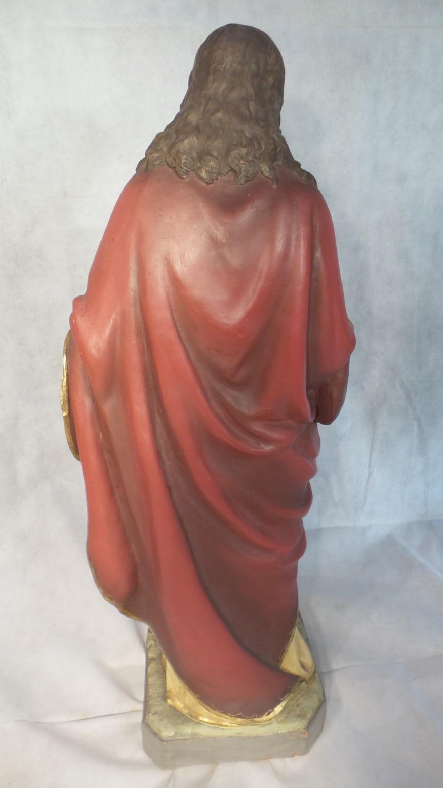 Large Antique Religious Church Statue Jesus Christ sacred Heart in Terracotta For Sale 6