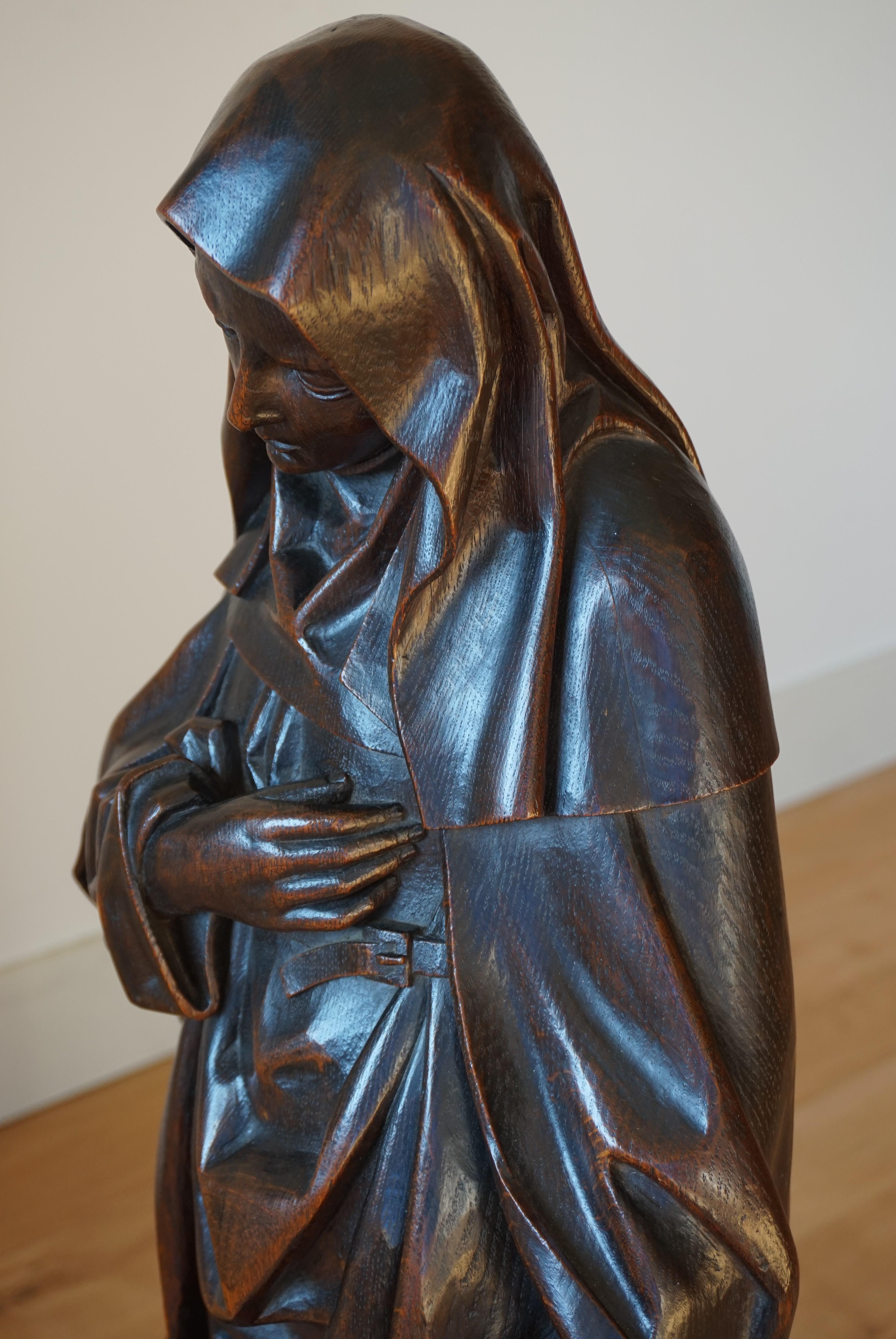 Oak Large Antique & Remarkable Hand Carved Mourning Mary Magdalene Church Sculpture