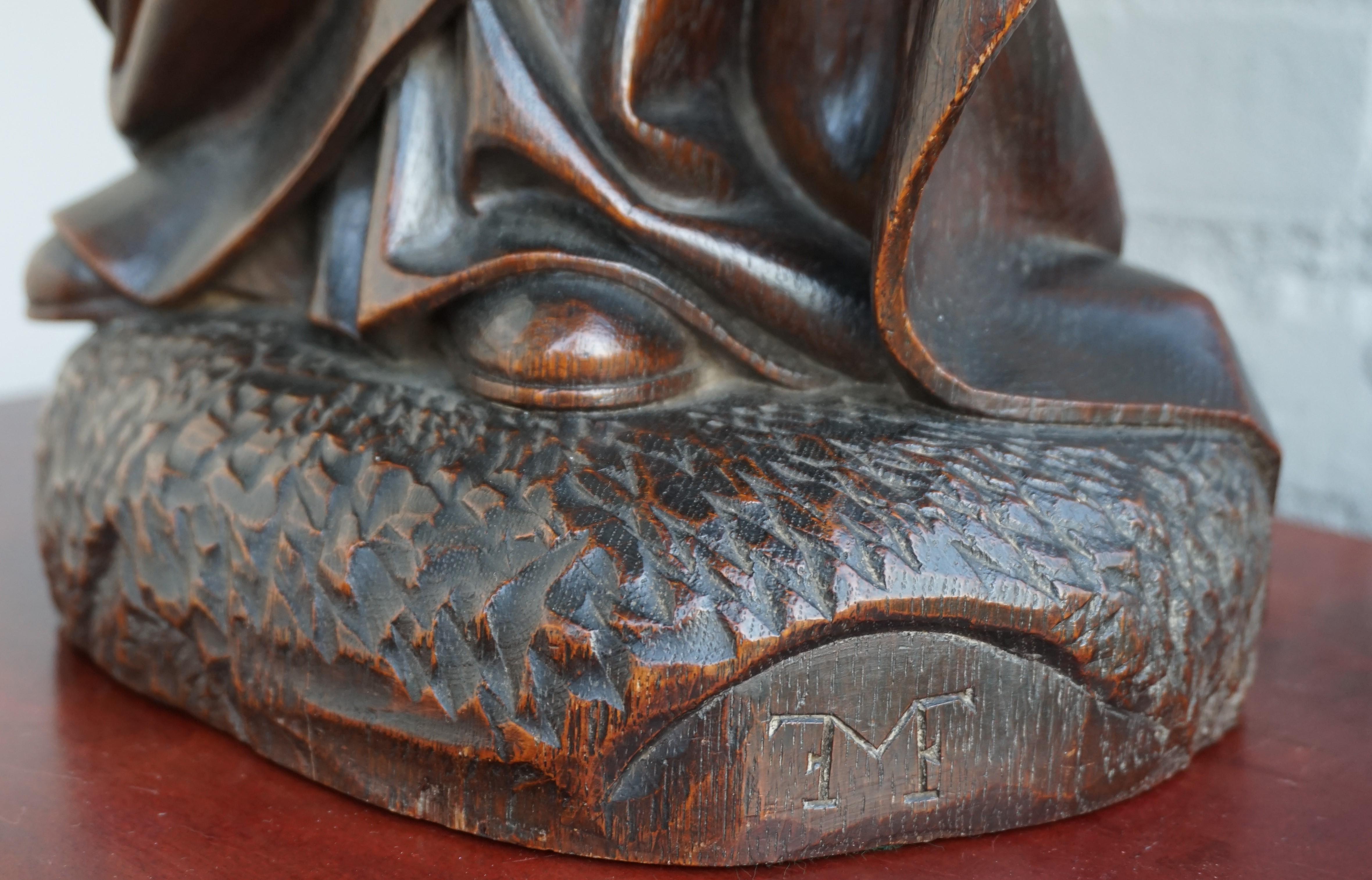 Large Antique & Remarkable Hand Carved Mourning Mary Magdalene Church Sculpture 5