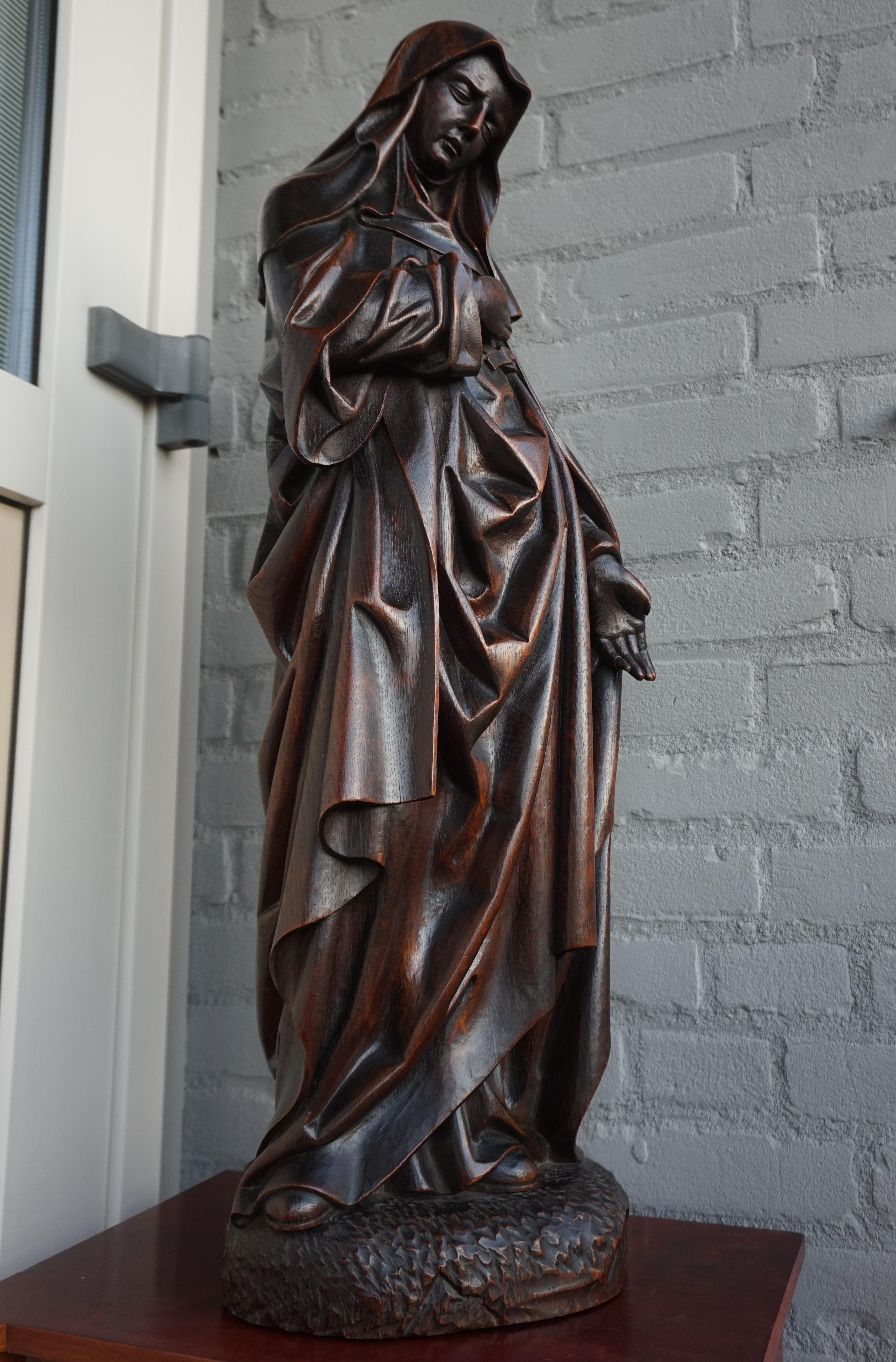 Large Antique & Remarkable Hand Carved Mourning Mary Magdalene Church Sculpture 6