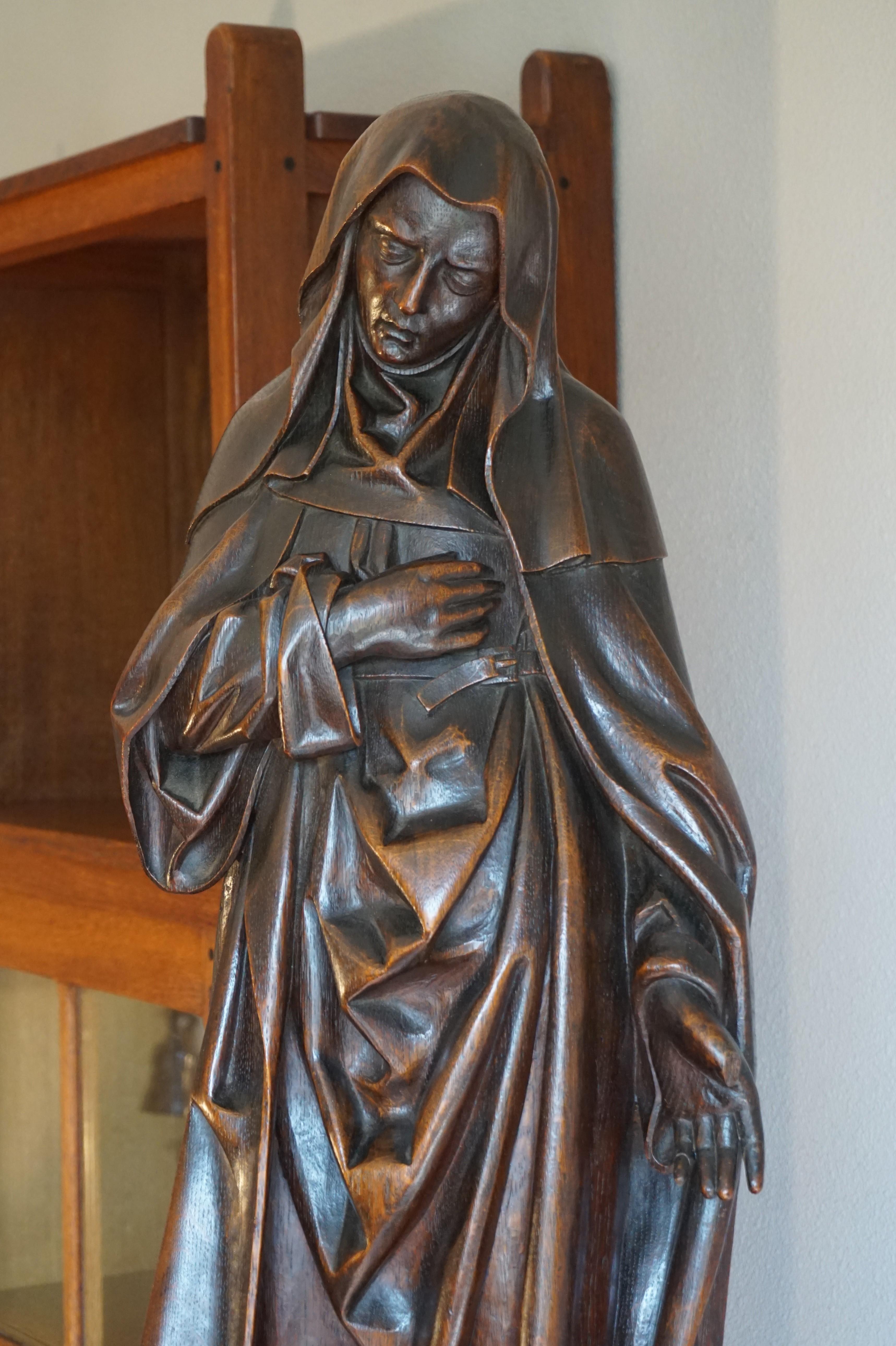 Large Antique & Remarkable Hand Carved Mourning Mary Magdalene Church Sculpture 7