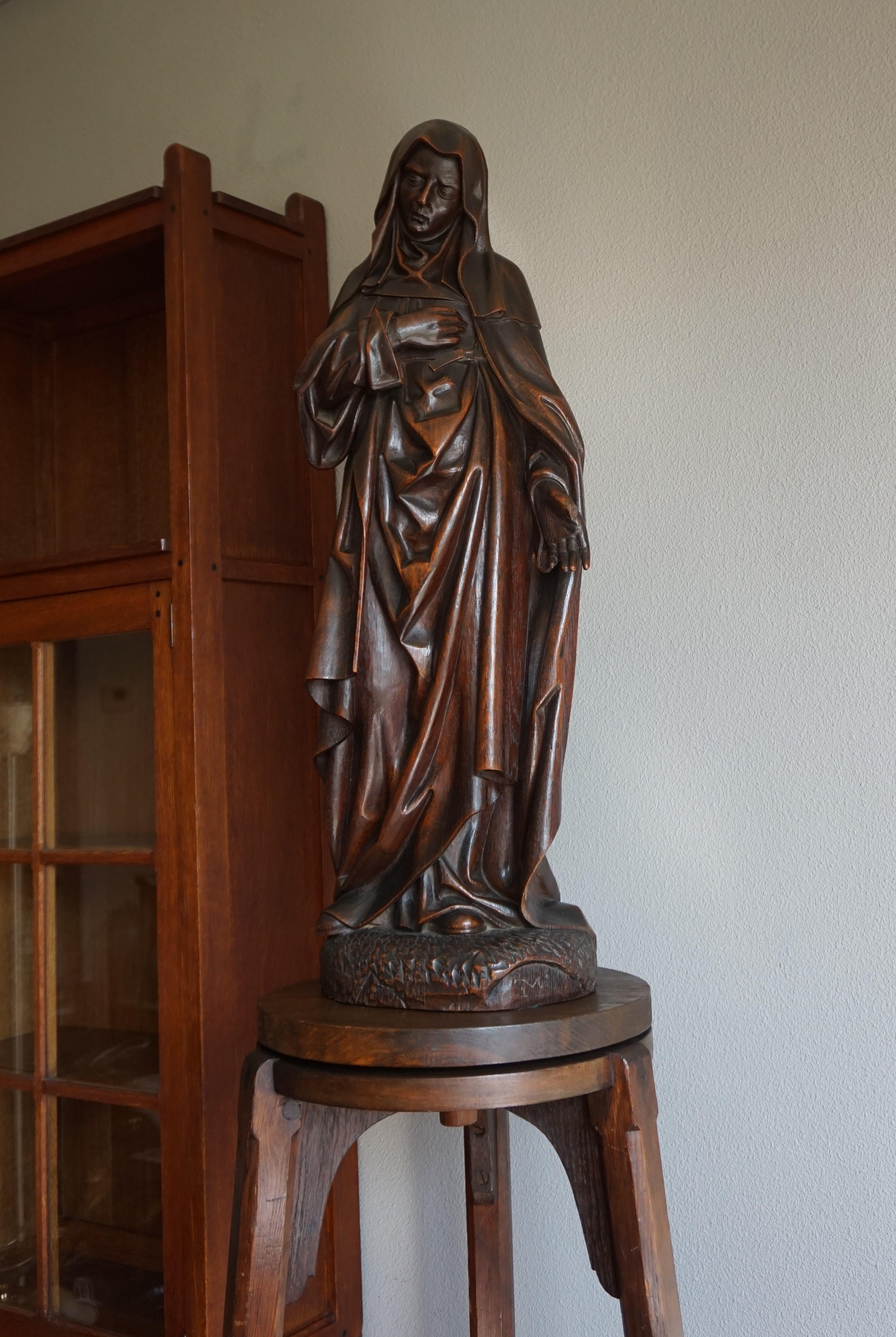 Large Antique & Remarkable Hand Carved Mourning Mary Magdalene Church Sculpture 8