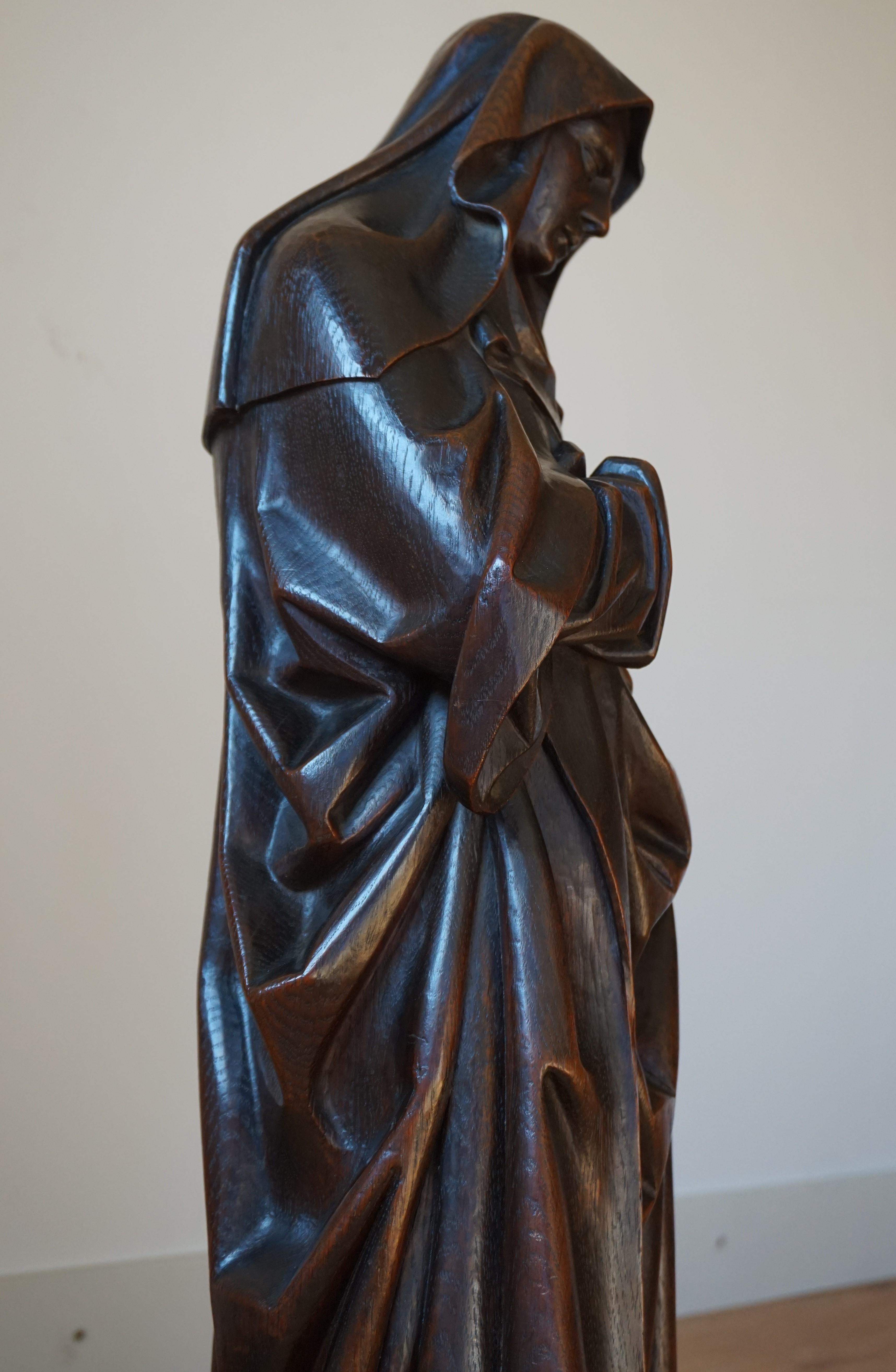 Renaissance Revival Large Antique & Remarkable Hand Carved Mourning Mary Magdalene Church Sculpture