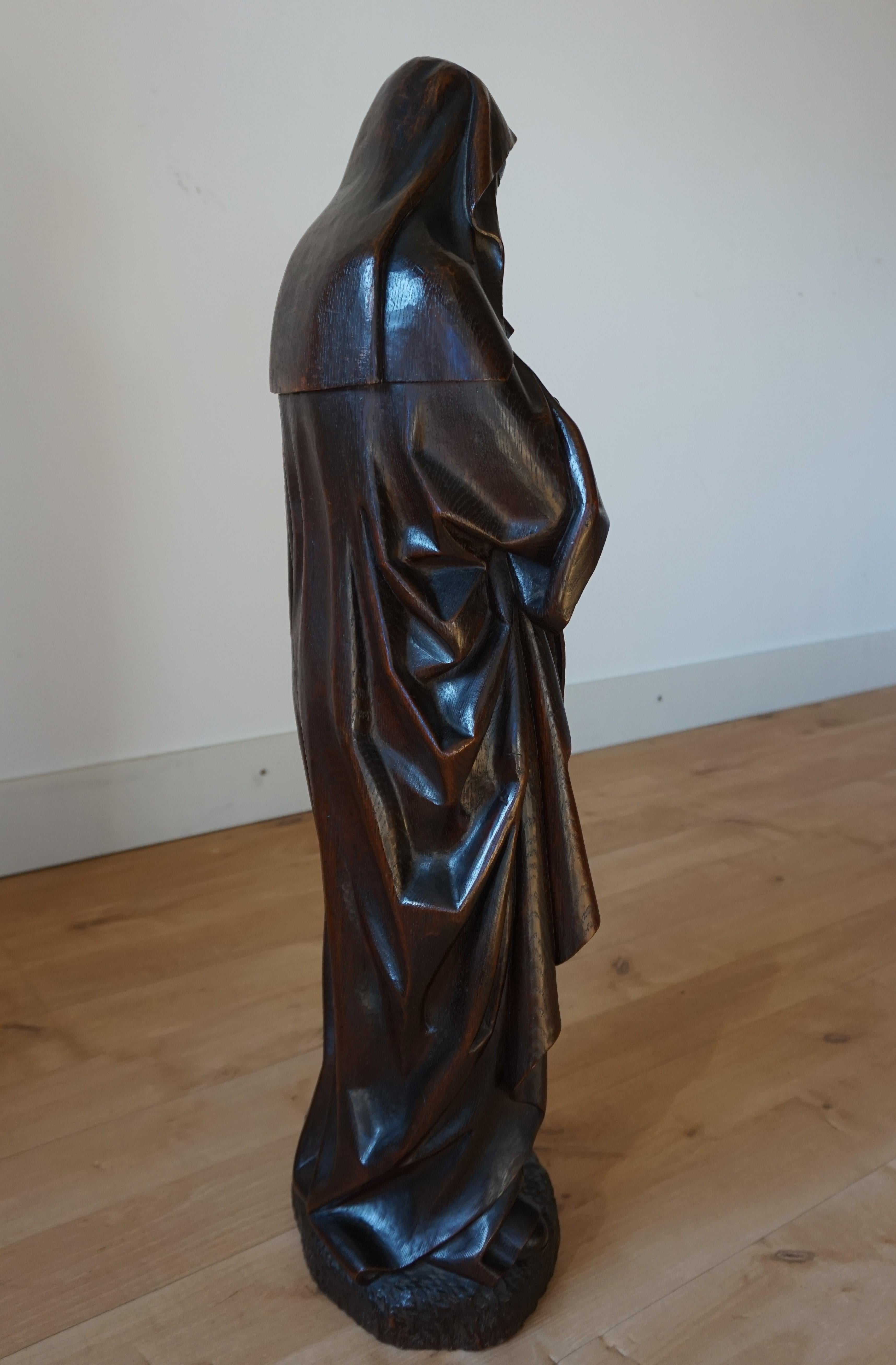 European Large Antique & Remarkable Hand Carved Mourning Mary Magdalene Church Sculpture