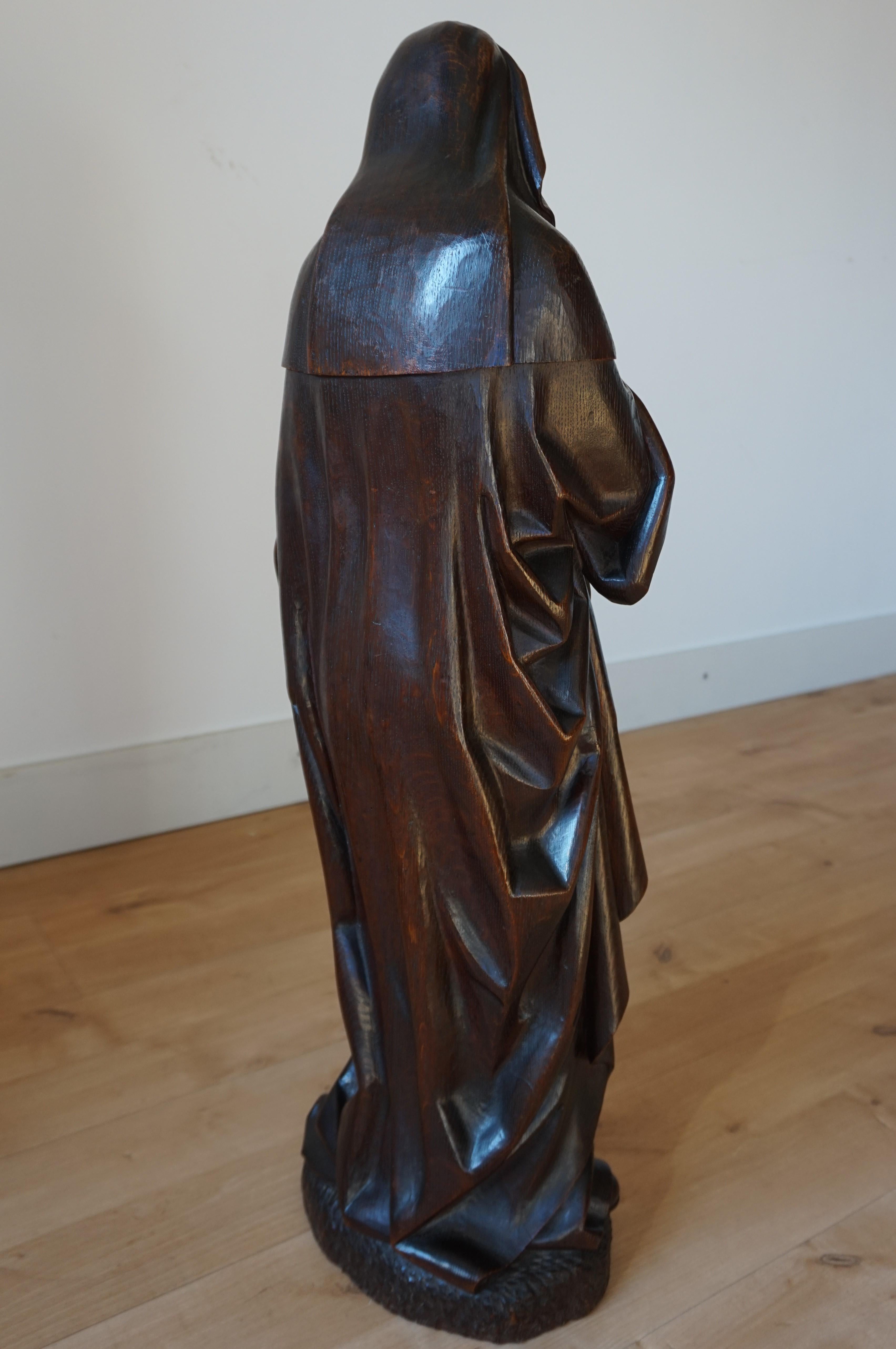 Hand-Carved Large Antique & Remarkable Hand Carved Mourning Mary Magdalene Church Sculpture