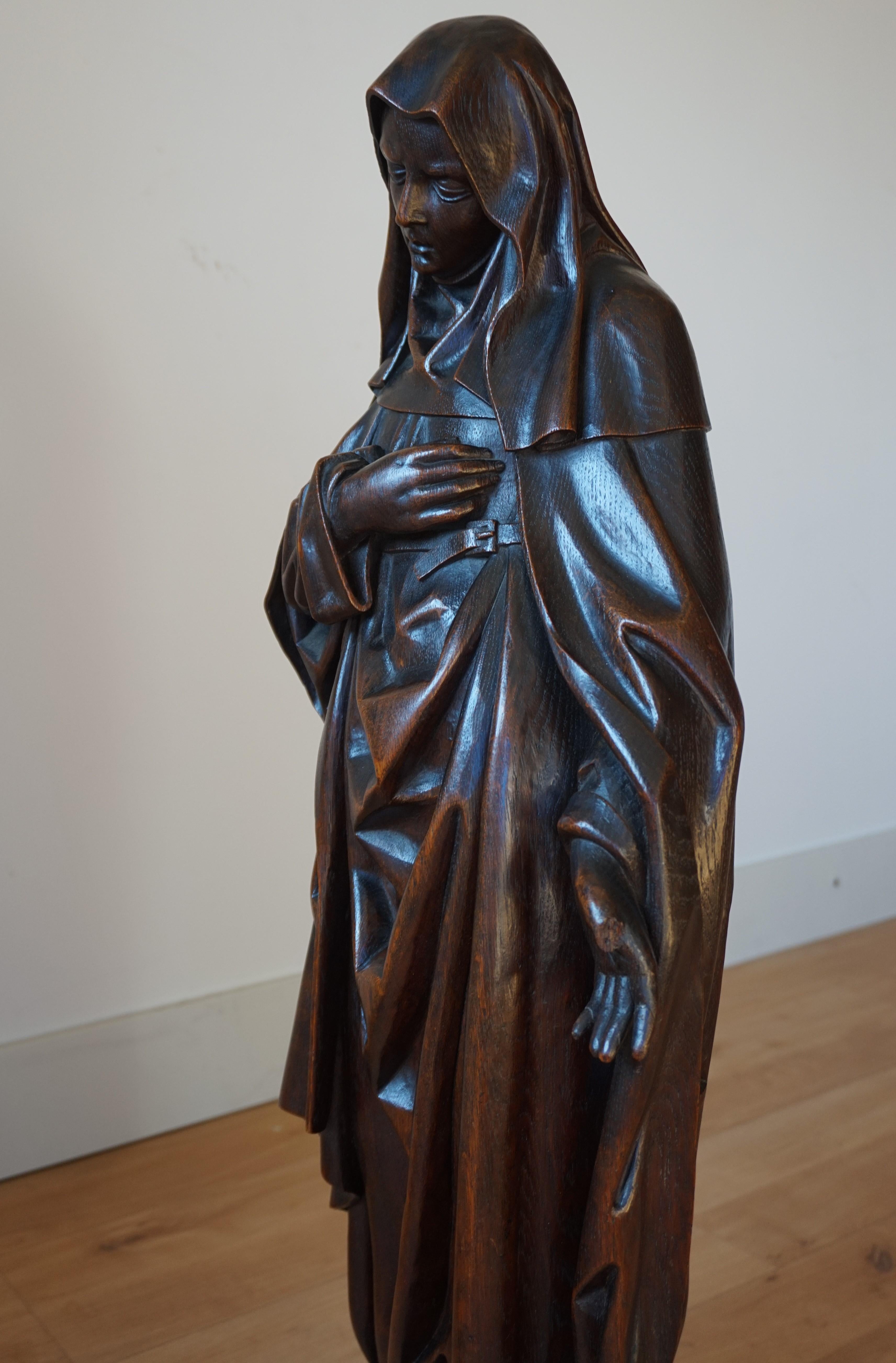 Large Antique & Remarkable Hand Carved Mourning Mary Magdalene Church Sculpture In Excellent Condition In Lisse, NL