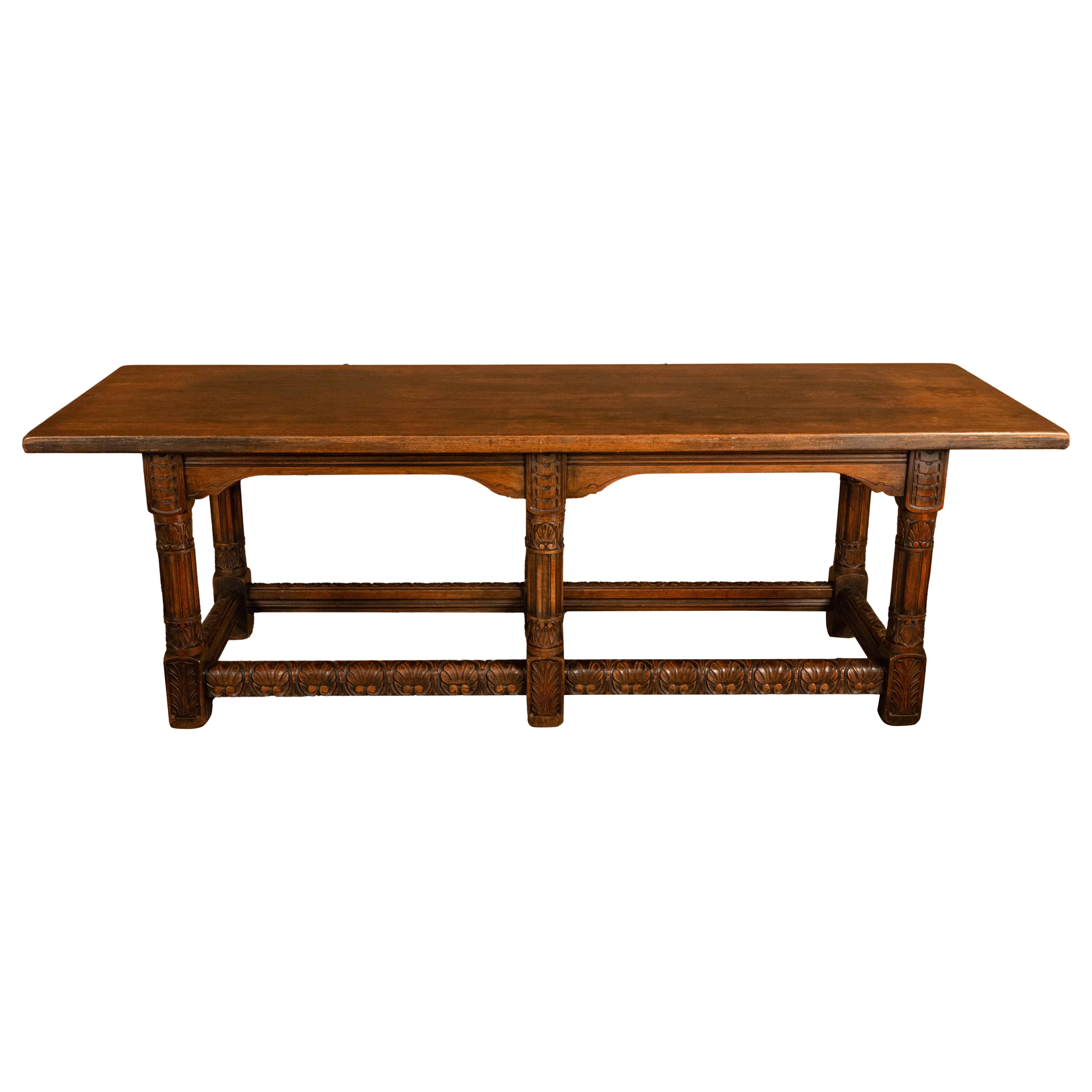 Large Antique Renaissance Carved Walnut Refectory Dining Table by Kittinger 1915 For Sale