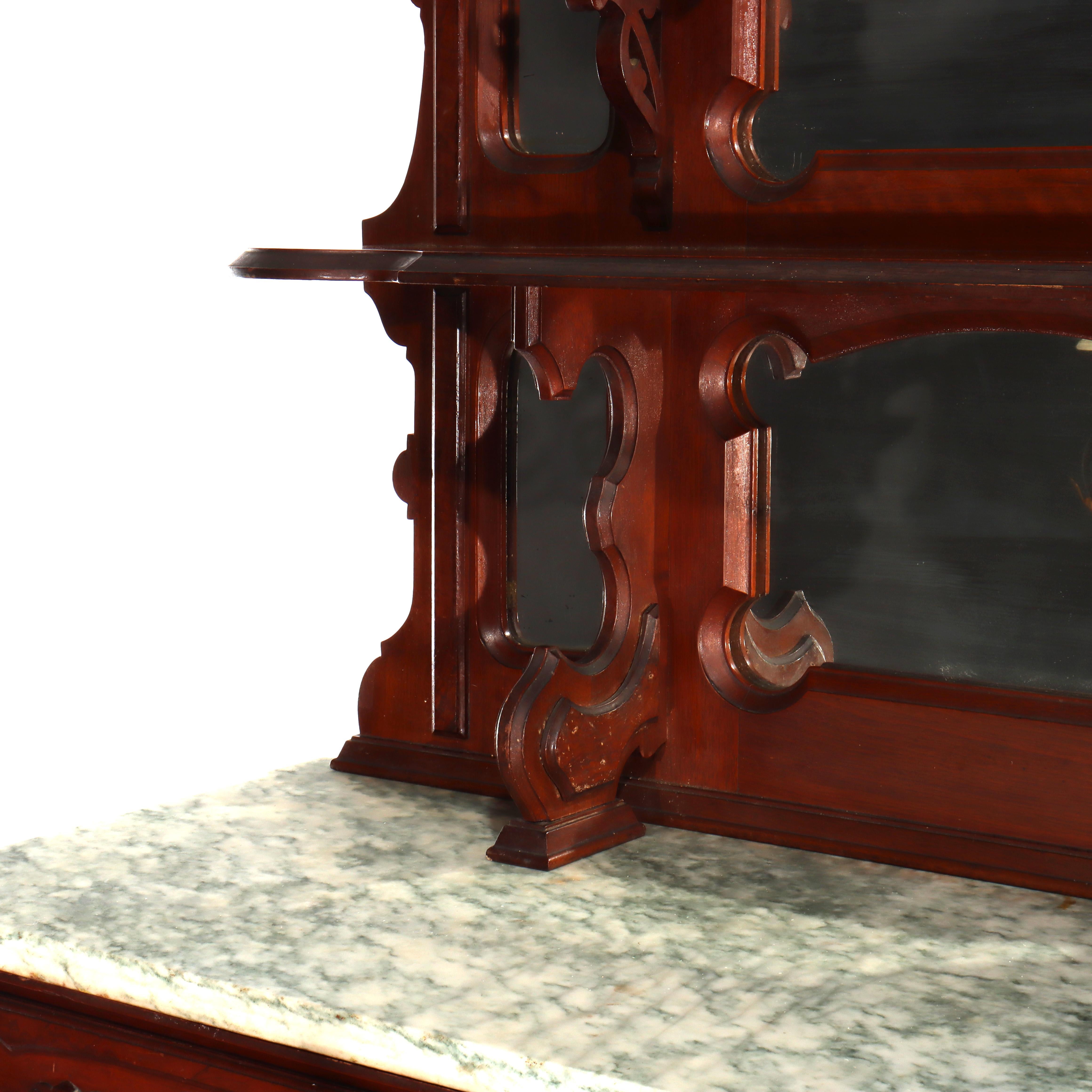 Large Antique Renaissance Revival Walnut, Burl & Marble Mirrored Sideboard c1890 For Sale 6