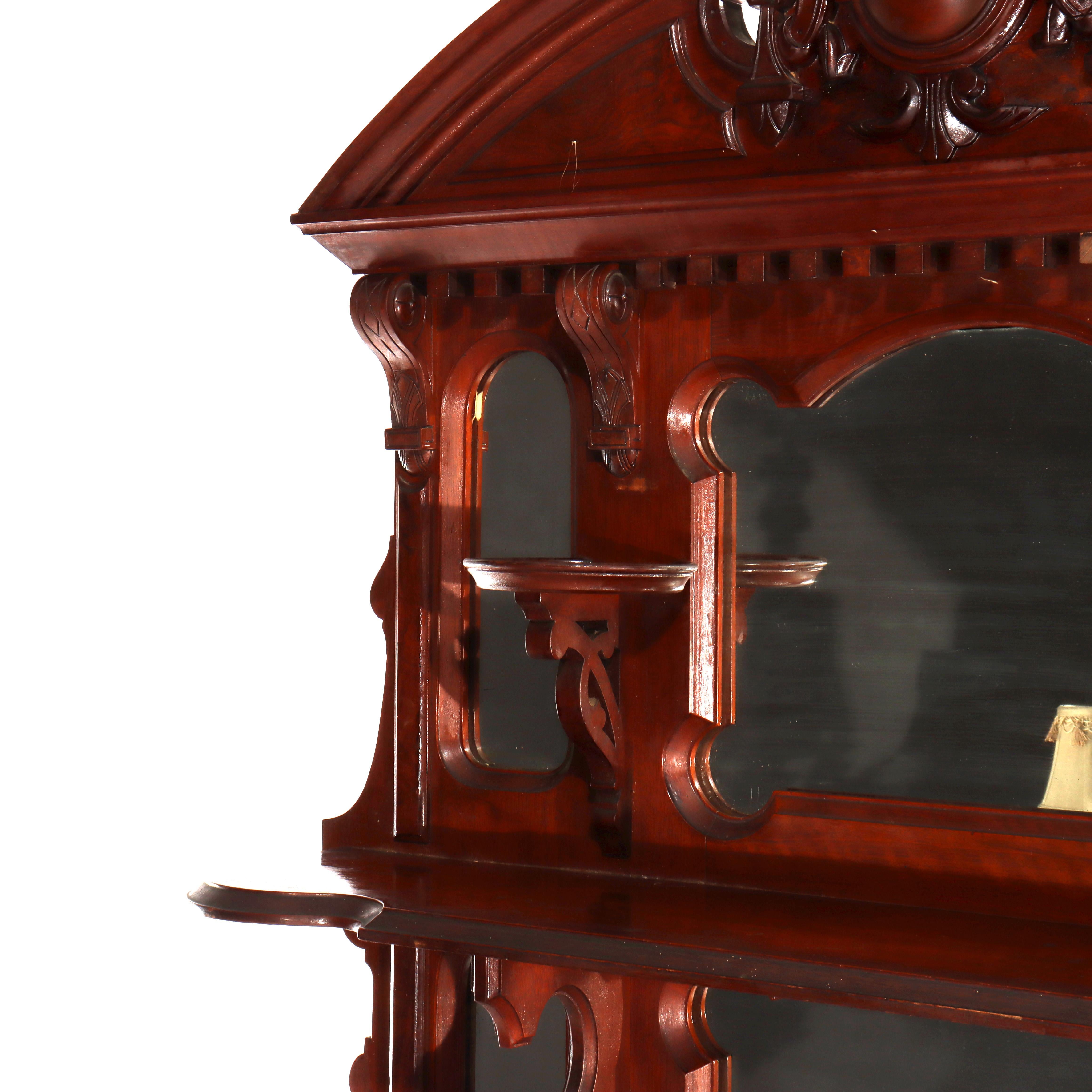 Large Antique Renaissance Revival Walnut, Burl & Marble Mirrored Sideboard c1890 For Sale 7