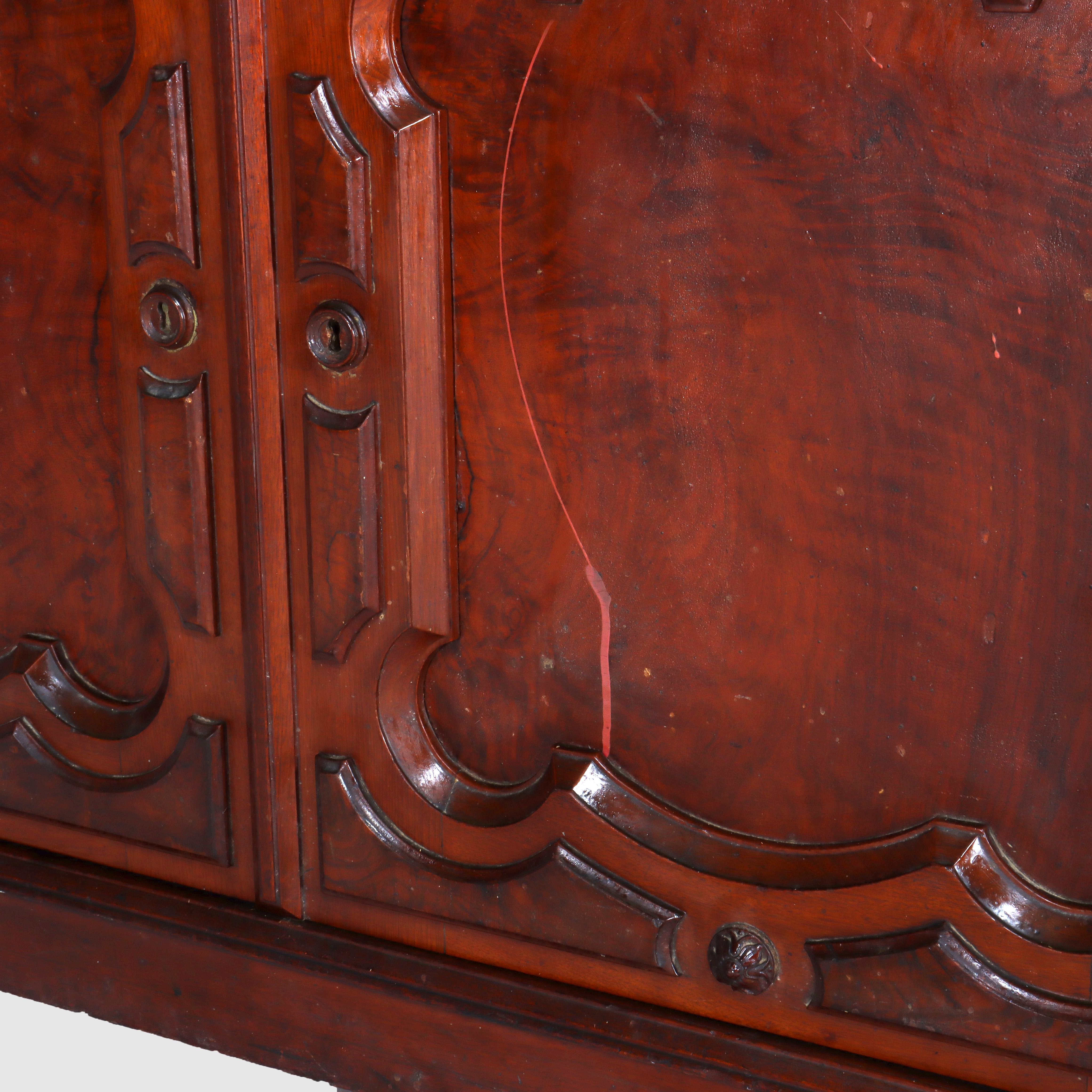 19th Century Large Antique Renaissance Revival Walnut, Burl & Marble Mirrored Sideboard c1890 For Sale