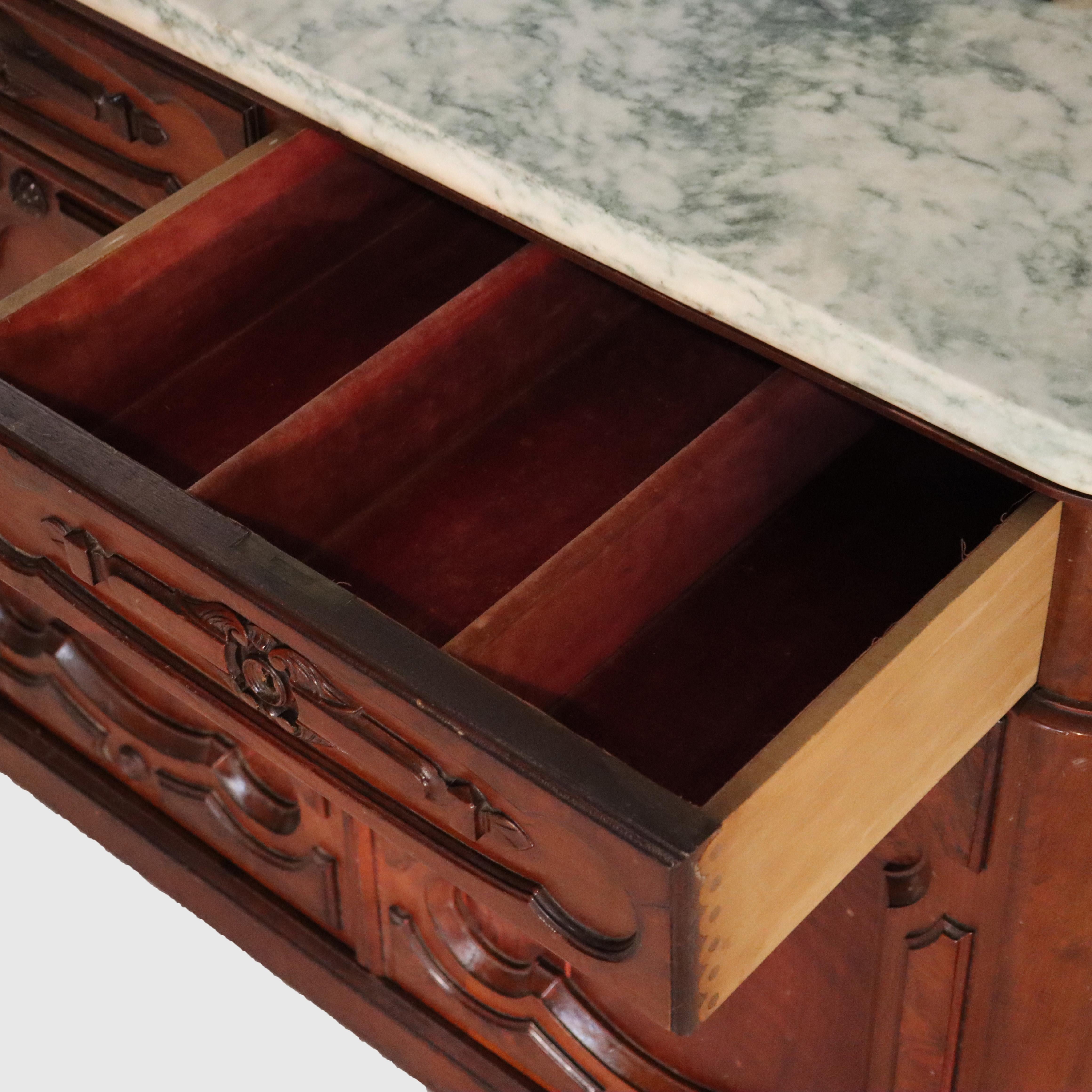 Large Antique Renaissance Revival Walnut, Burl & Marble Mirrored Sideboard c1890 For Sale 1