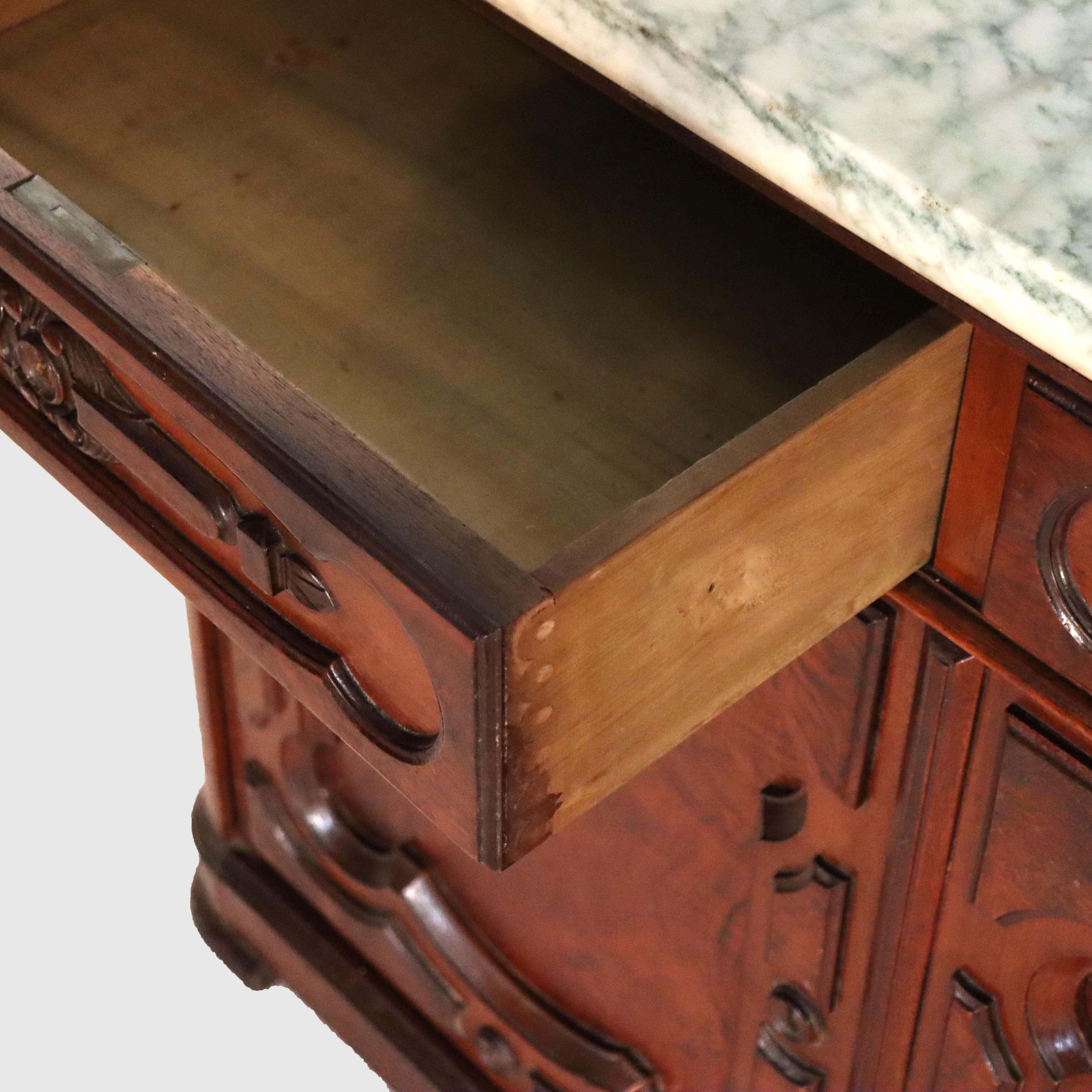 Large Antique Renaissance Revival Walnut, Burl & Marble Mirrored Sideboard c1890 For Sale 3