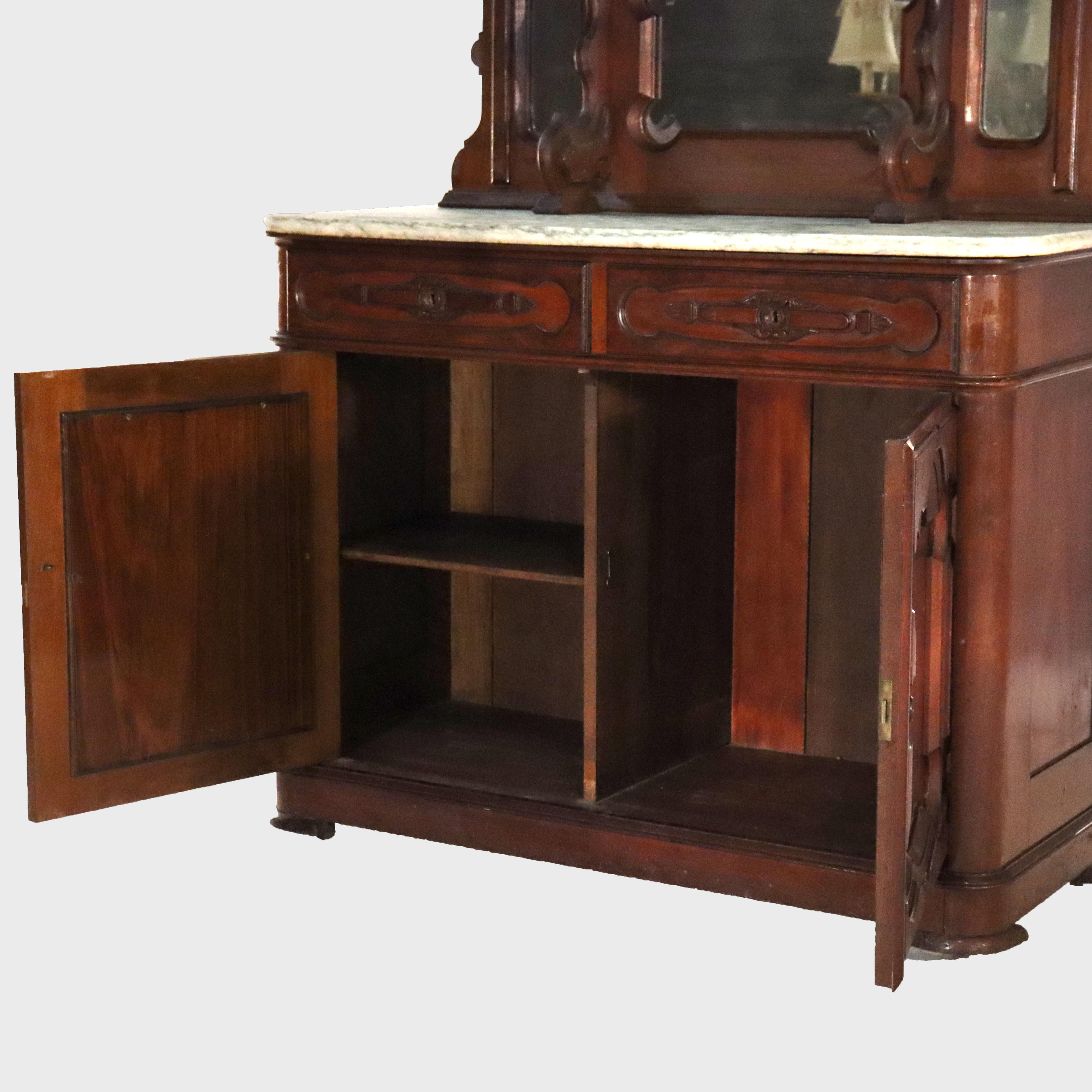 Large Antique Renaissance Revival Walnut, Burl & Marble Mirrored Sideboard c1890 For Sale 4