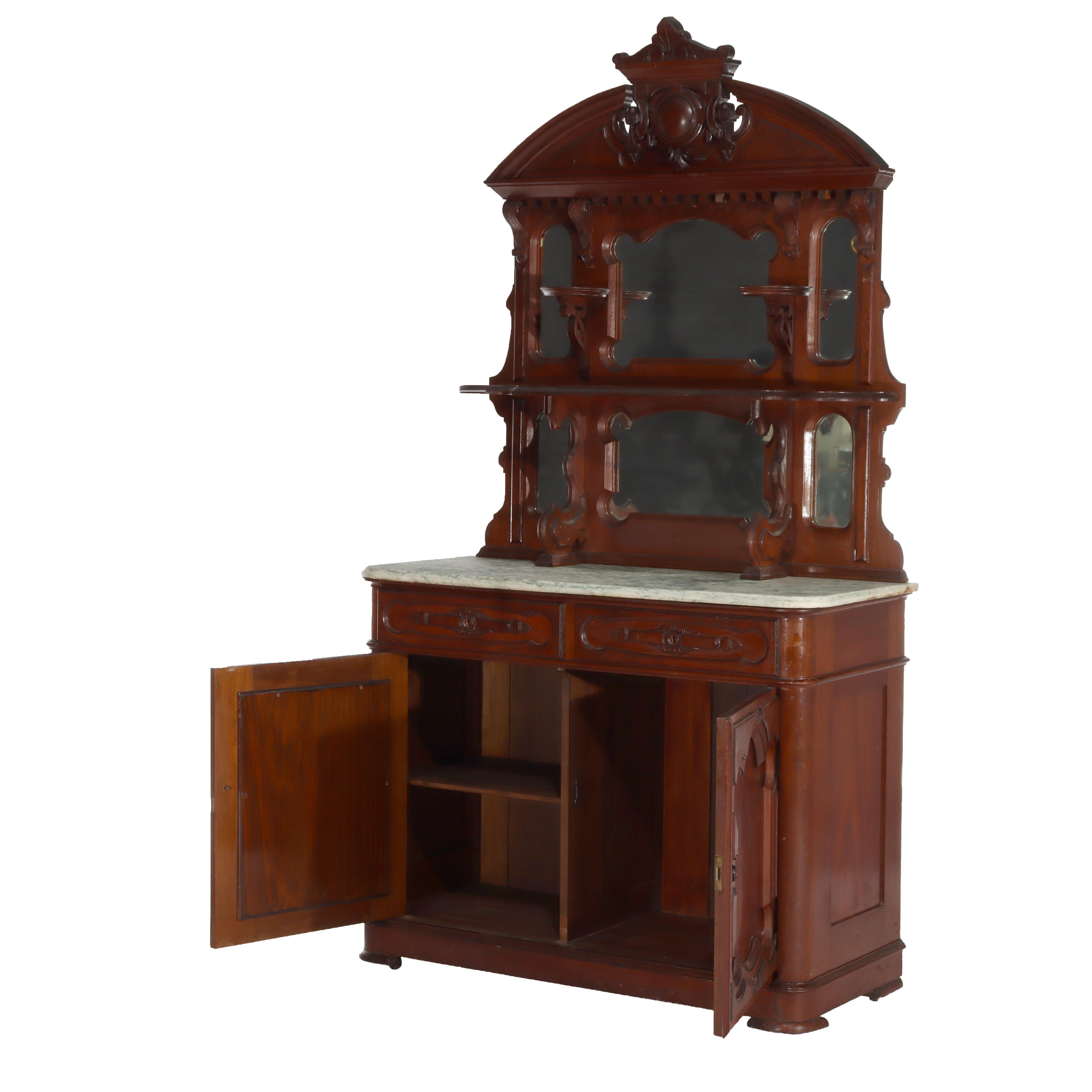 Large Antique Renaissance Revival Walnut, Burl & Marble Mirrored Sideboard c1890 For Sale 5