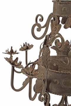 Large Antique Renaissance Style Wrought Iron 8-Lt Chandelier