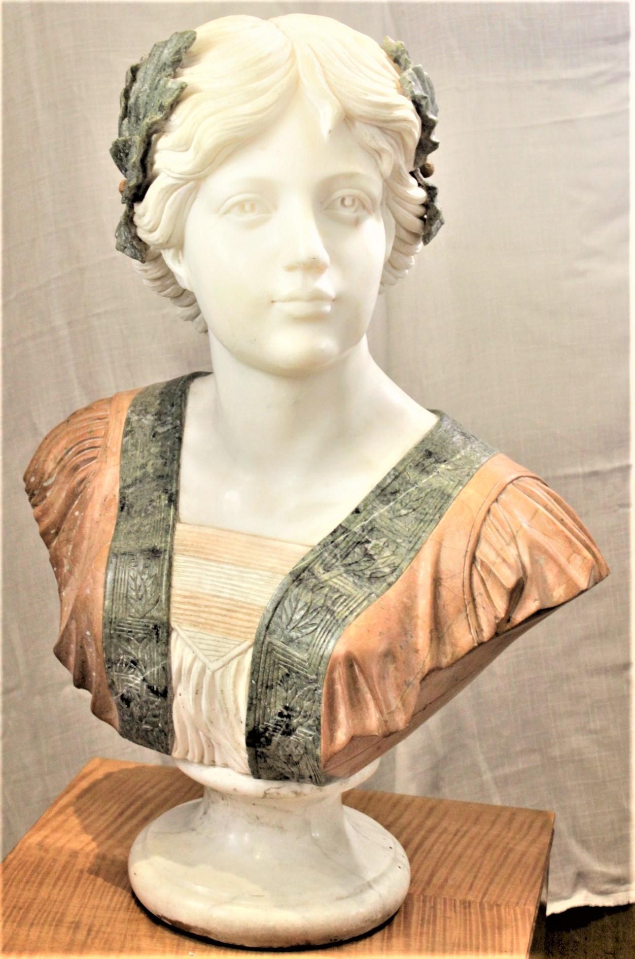 19th Century Large Antique Renaissance Styled Hand Carved Marble Female Sculpture or Bust