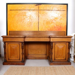 Large Antique Reverse Breakfront Oak Sideboard Desk