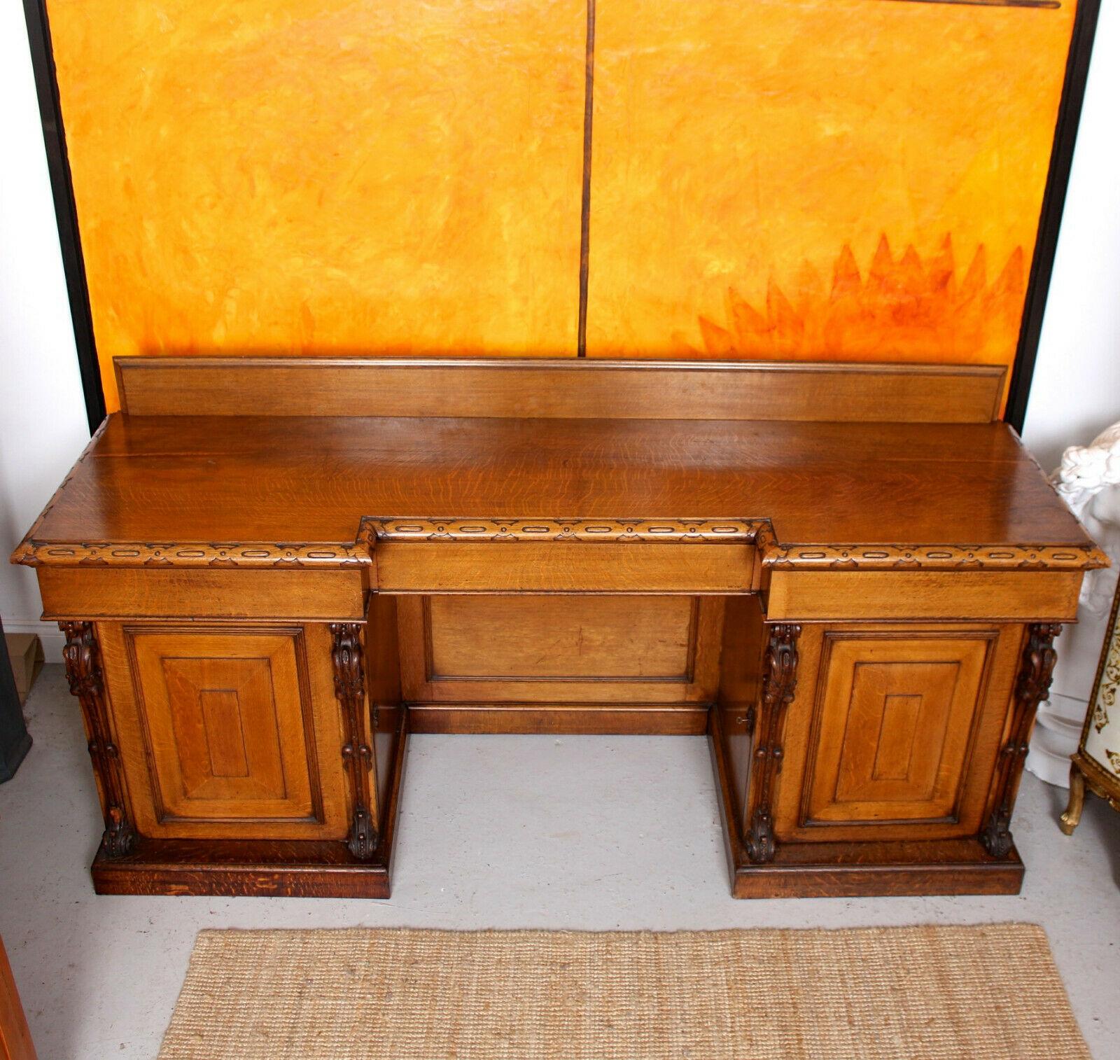 Large Antique Reverse Breakfront Oak Sideboard Desk For Sale 1