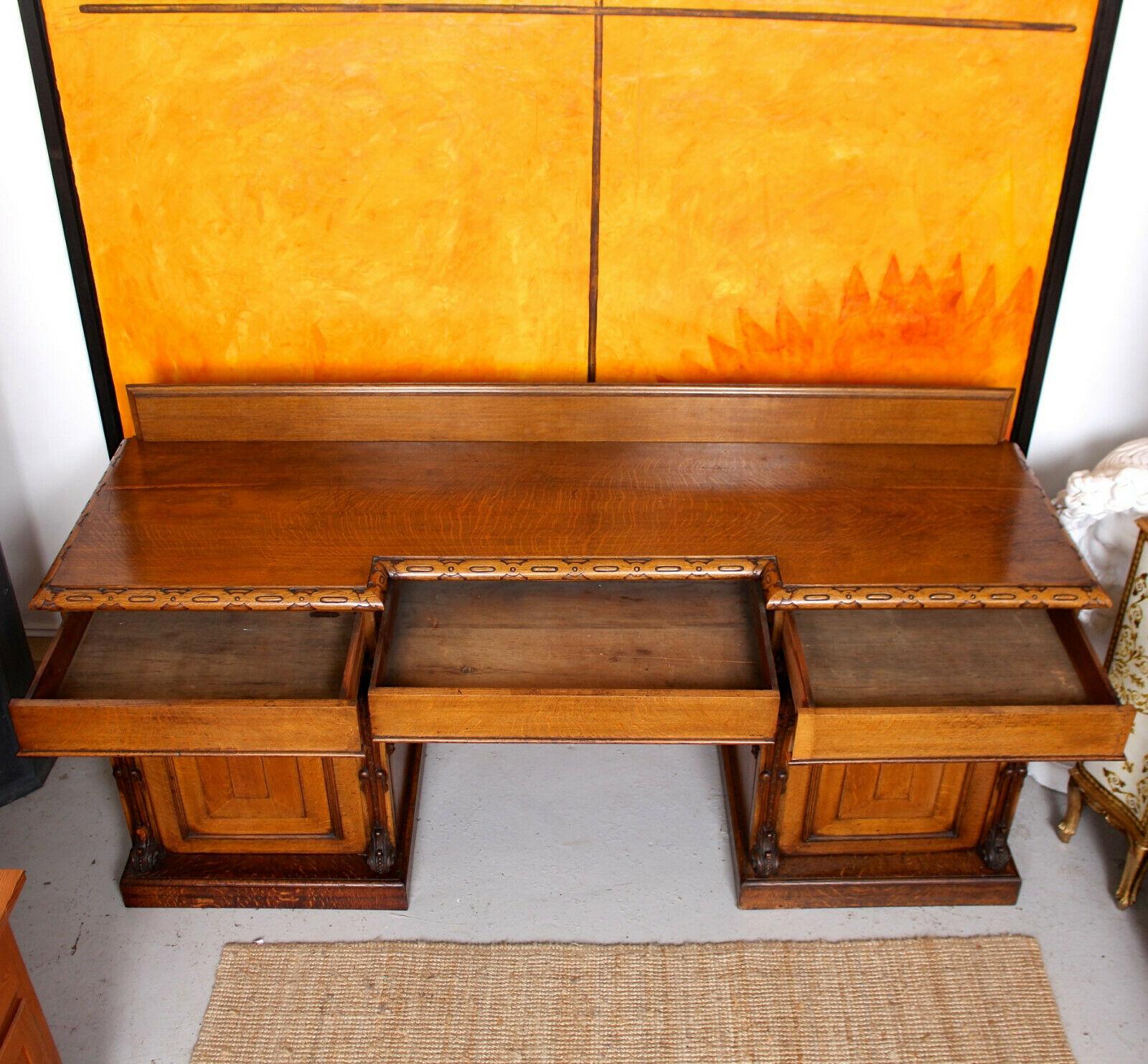 Large Antique Reverse Breakfront Oak Sideboard Desk For Sale 2