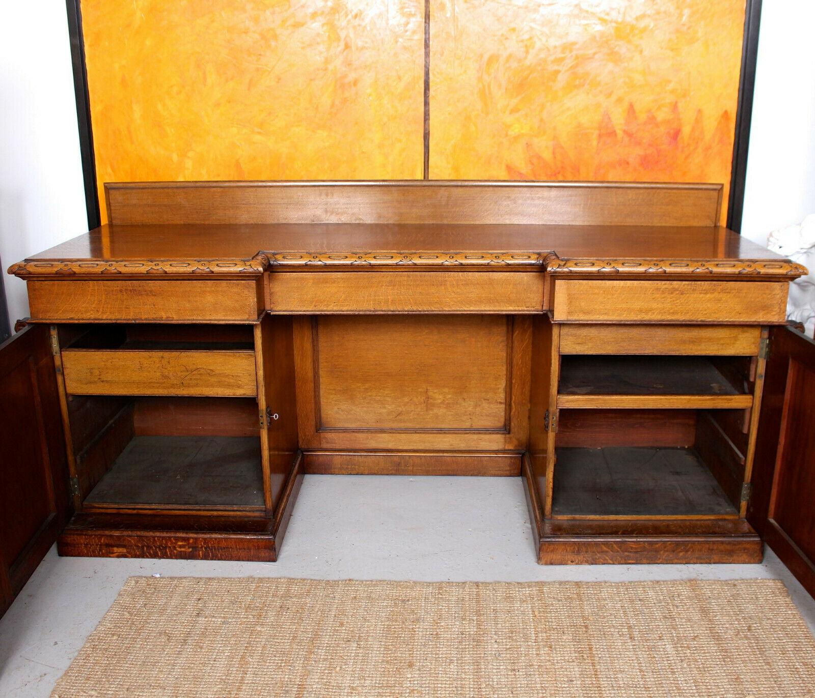 Large Antique Reverse Breakfront Oak Sideboard Desk For Sale 3