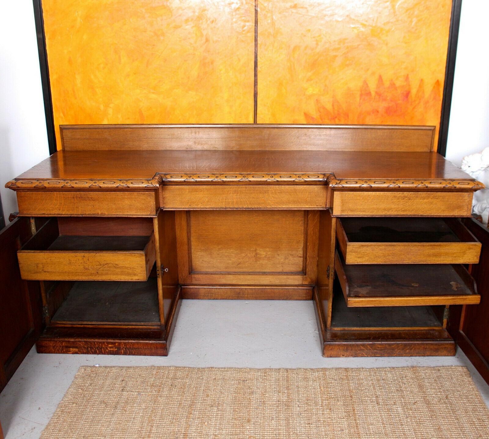 Large Antique Reverse Breakfront Oak Sideboard Desk For Sale 4