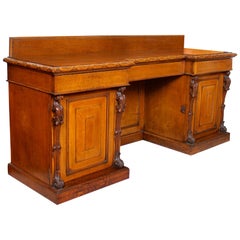 Large Antique Reverse Breakfront Oak Sideboard Desk