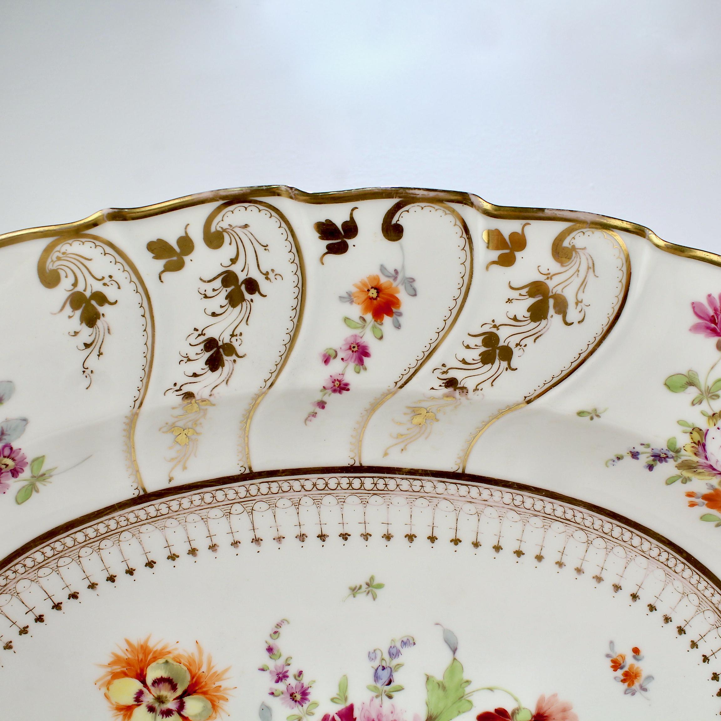 Hand-Painted Large Antique Richard Klemm Dresden Porcelain Platter with Deutsche Blumen Decor For Sale