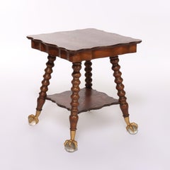 Large Antique RJ Horner School Carved Oak Lamp Table With Gilt & Crystal Feet