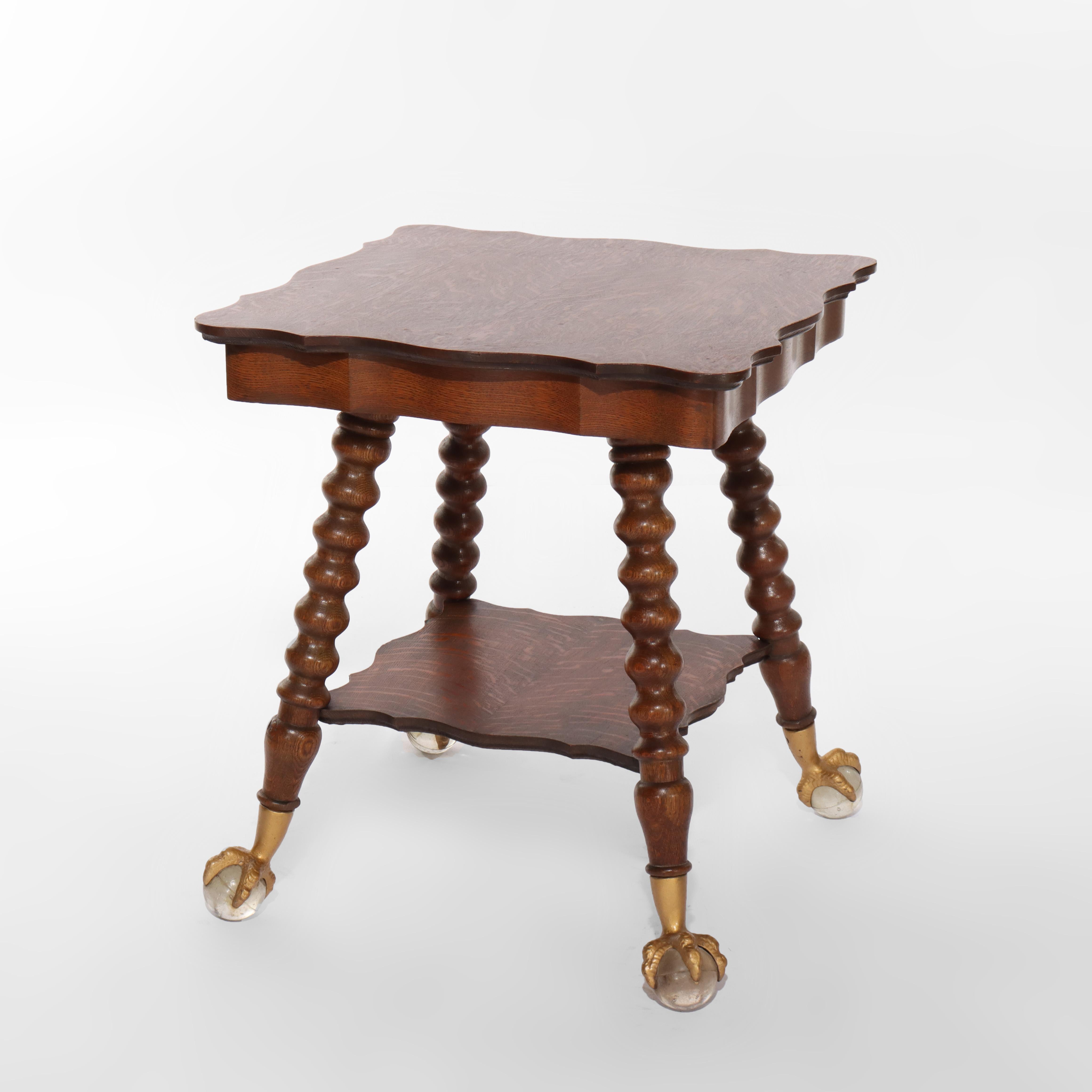 Grande table de lampe ancienne en chêne sculpté de l'école RJ Horner, avec pieds en cristal et dorés en vente 2