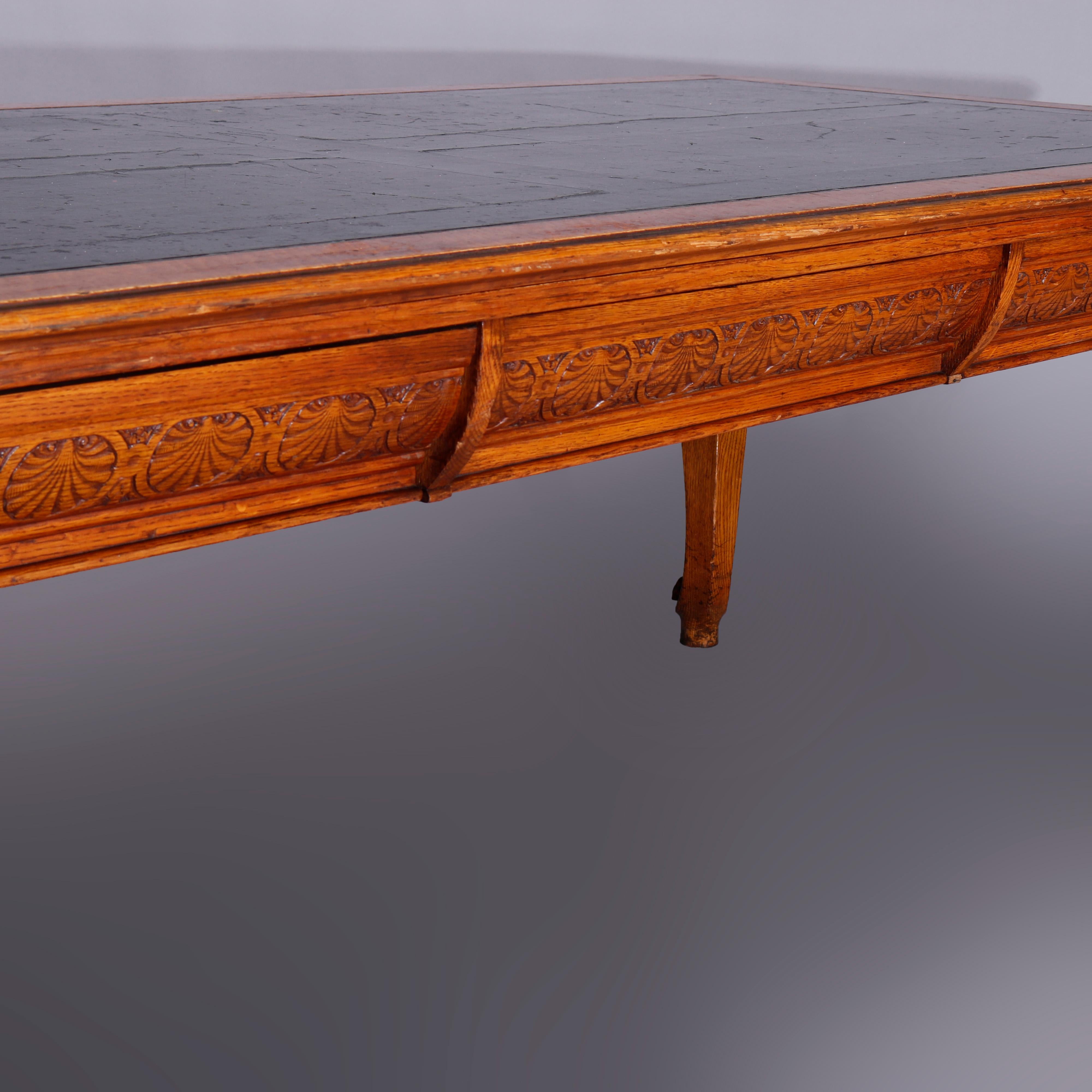 Large Antique RJ Horner School Carved Oak & Leather Top Conference Table, c1900 6