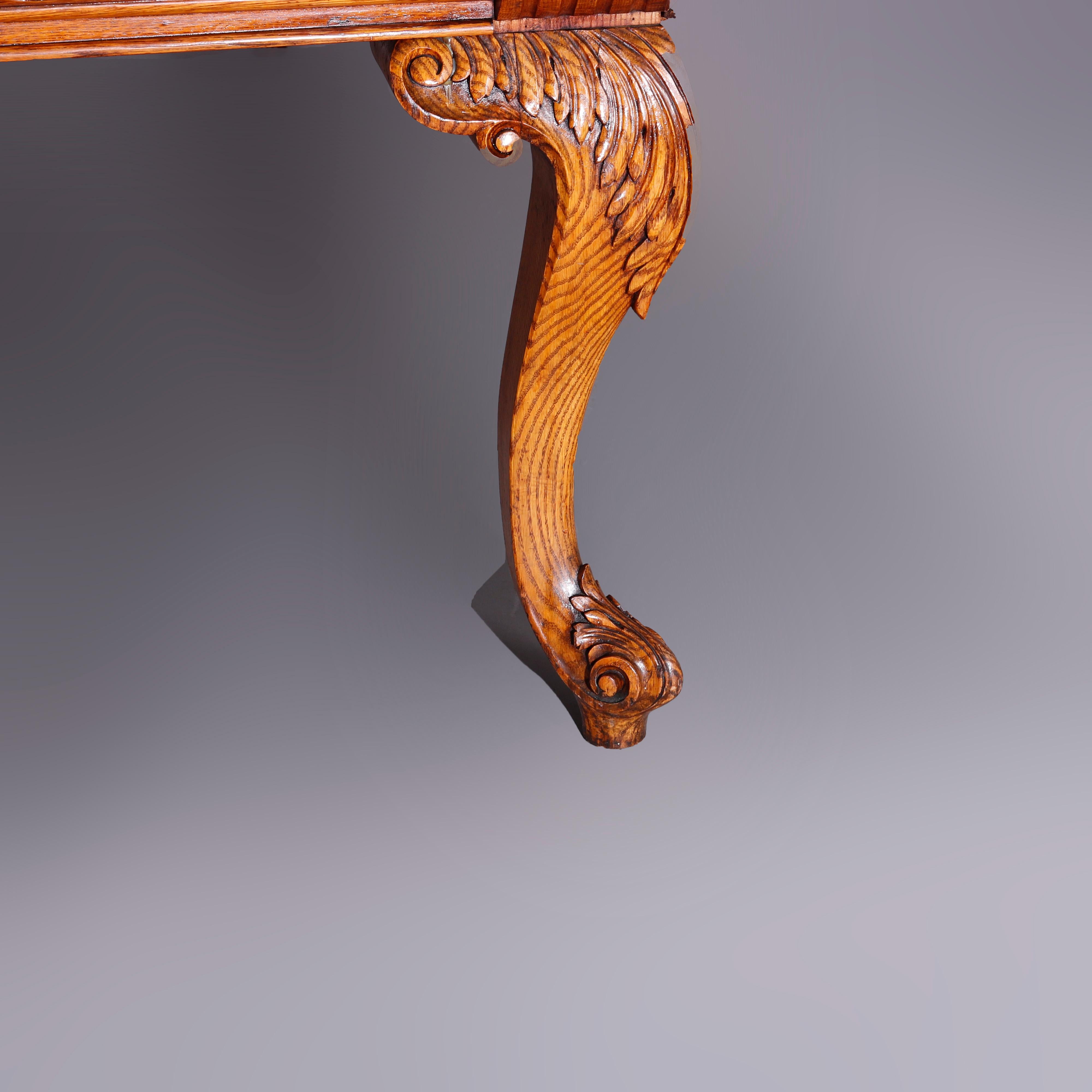 Large Antique RJ Horner School Carved Oak & Leather Top Conference Table, c1900 14