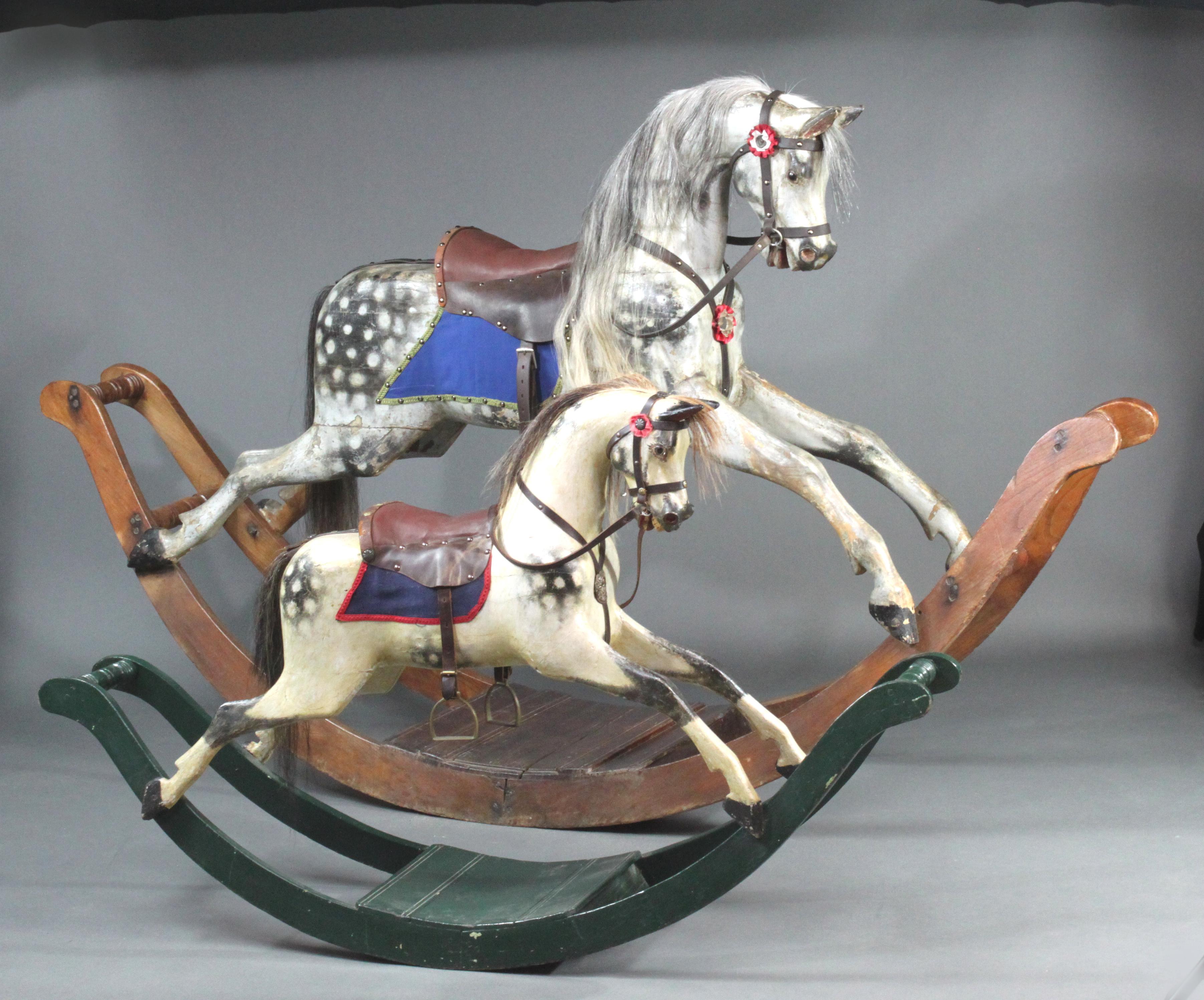19th Century Large Antique Rocking Horse on Curved Wooden Rockers by Lines Brothers