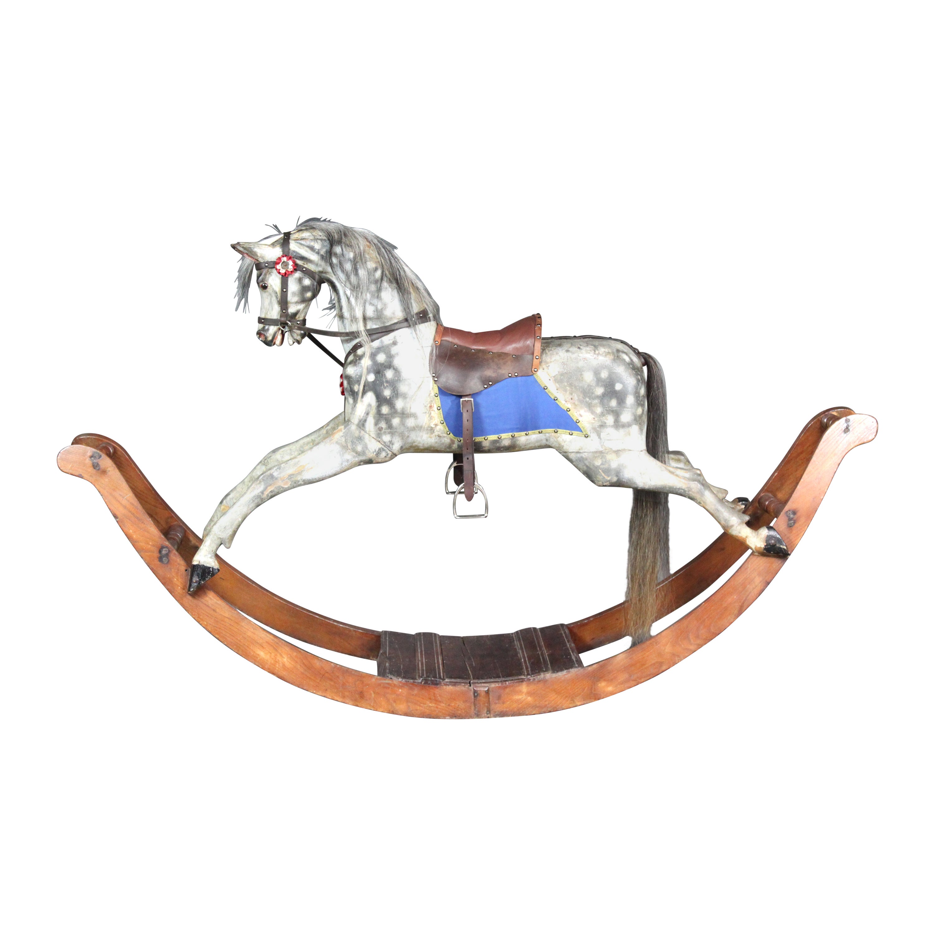 Large Antique Rocking Horse on Curved Wooden Rockers by Lines Brothers