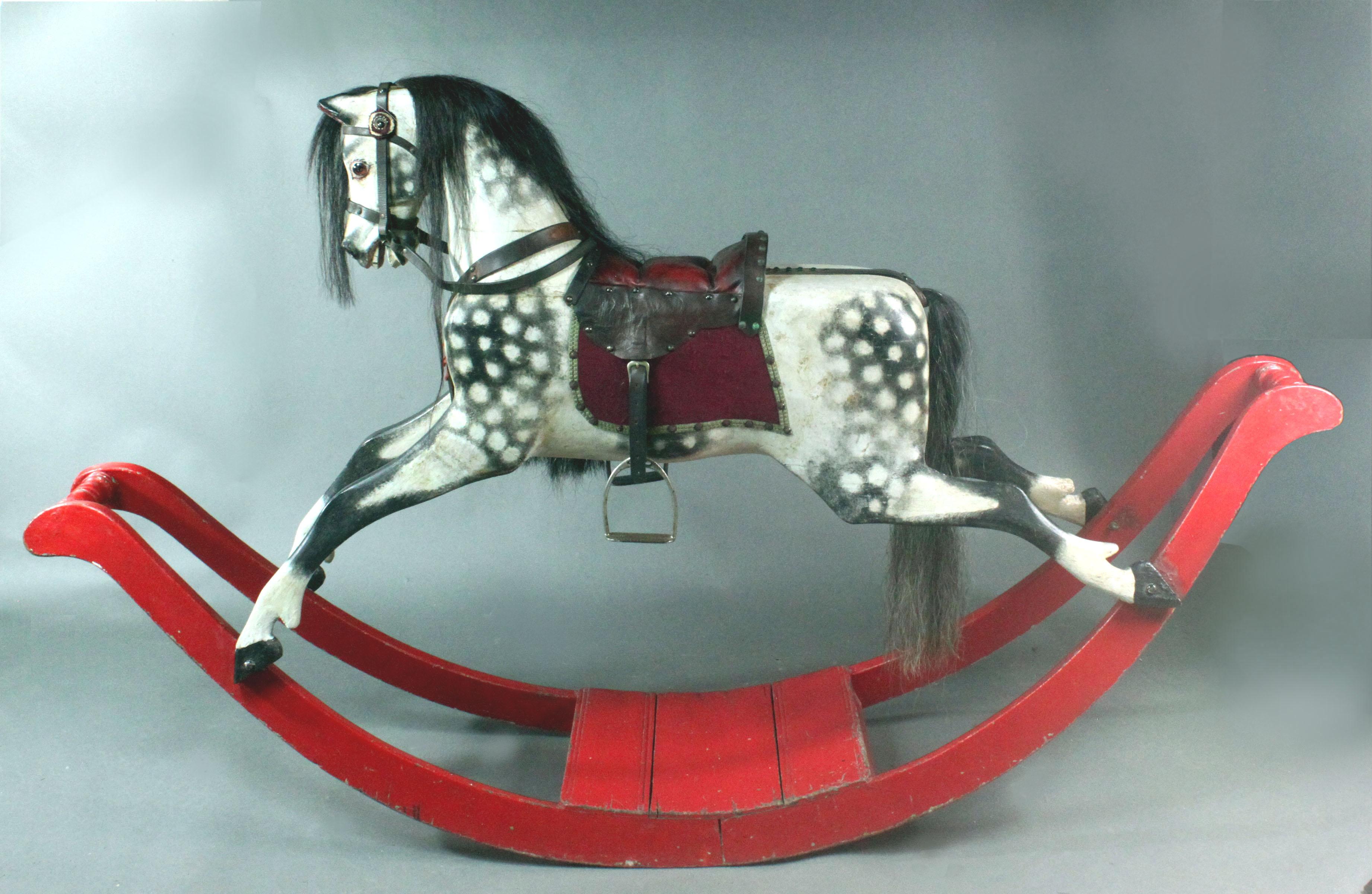 Large Antique Rocking Horse on Curved Wooden Rockers In Good Condition For Sale In Bradford-on-Avon, Wiltshire